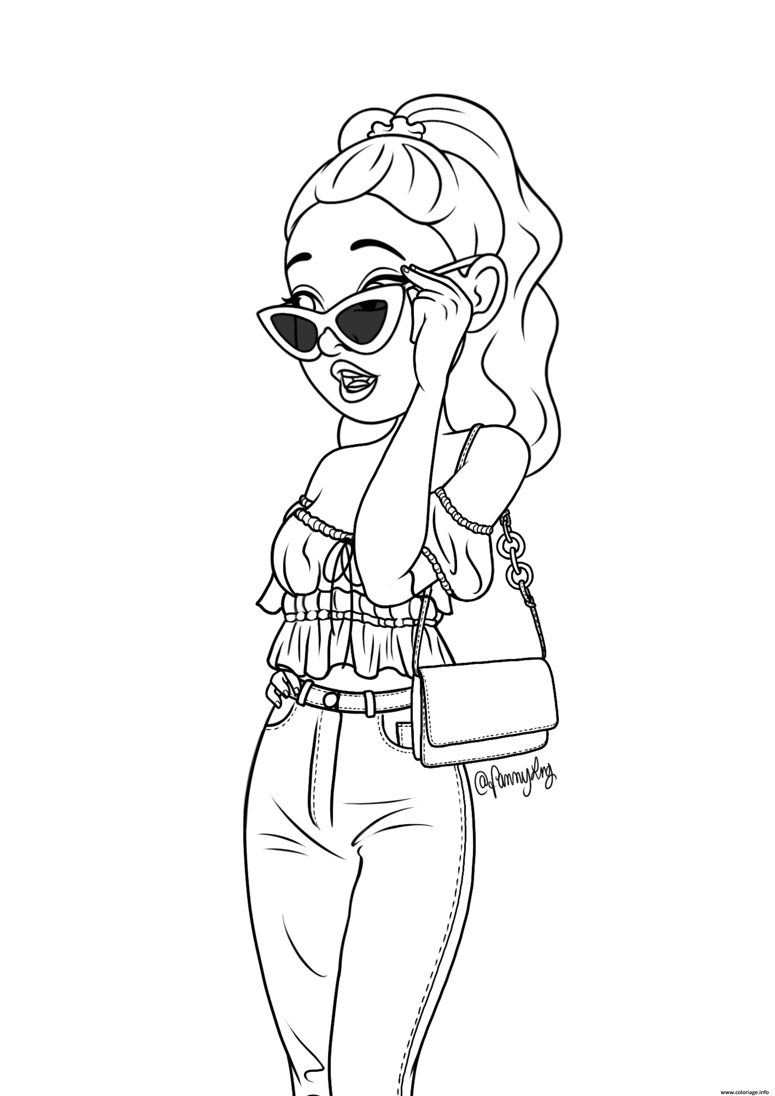 Coloriage fille ado fashion girl - JeColorie.com