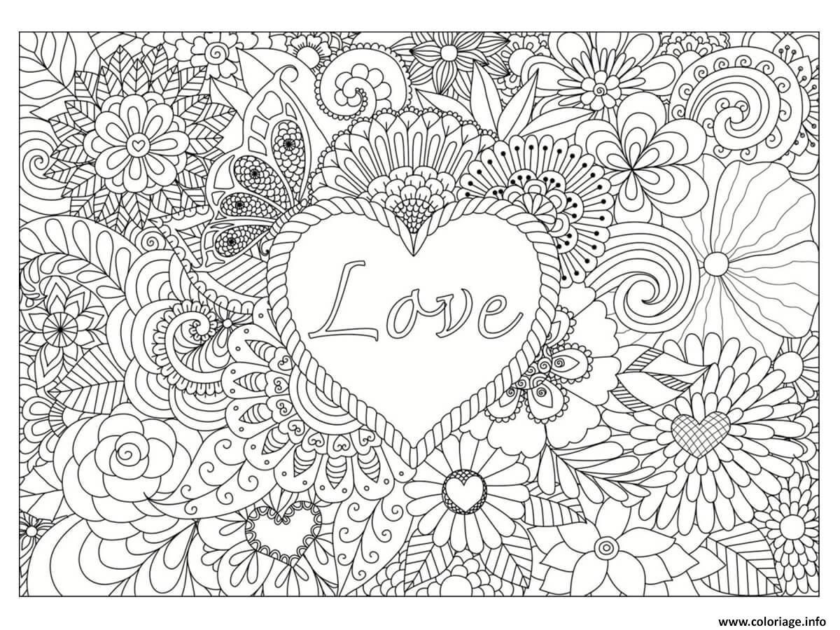 Dessin love coeur fille ado mandala Coloriage Gratuit à Imprimer