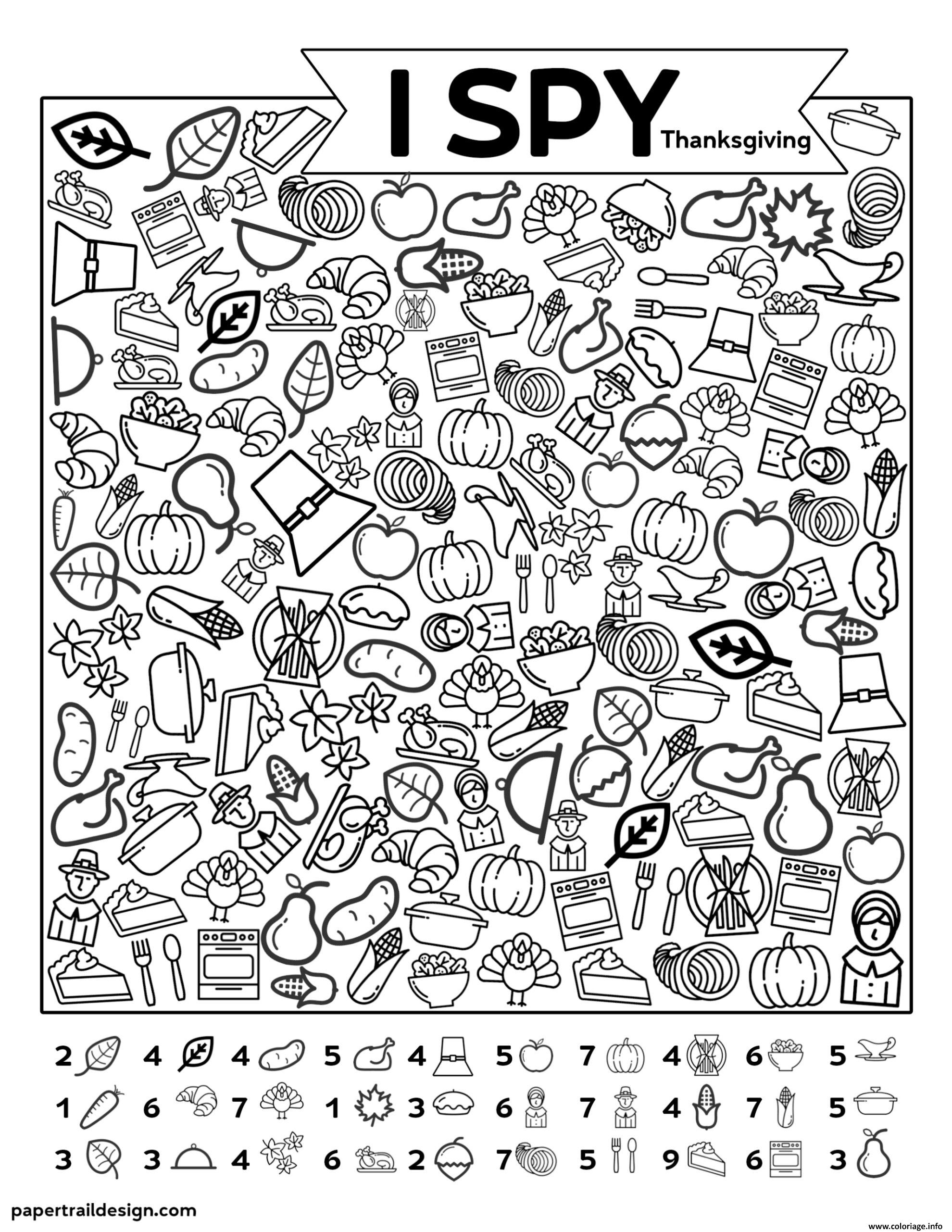 Coloriage I Spy Back Thanksgiving Dessin Chercher Et Trouve à imprimer