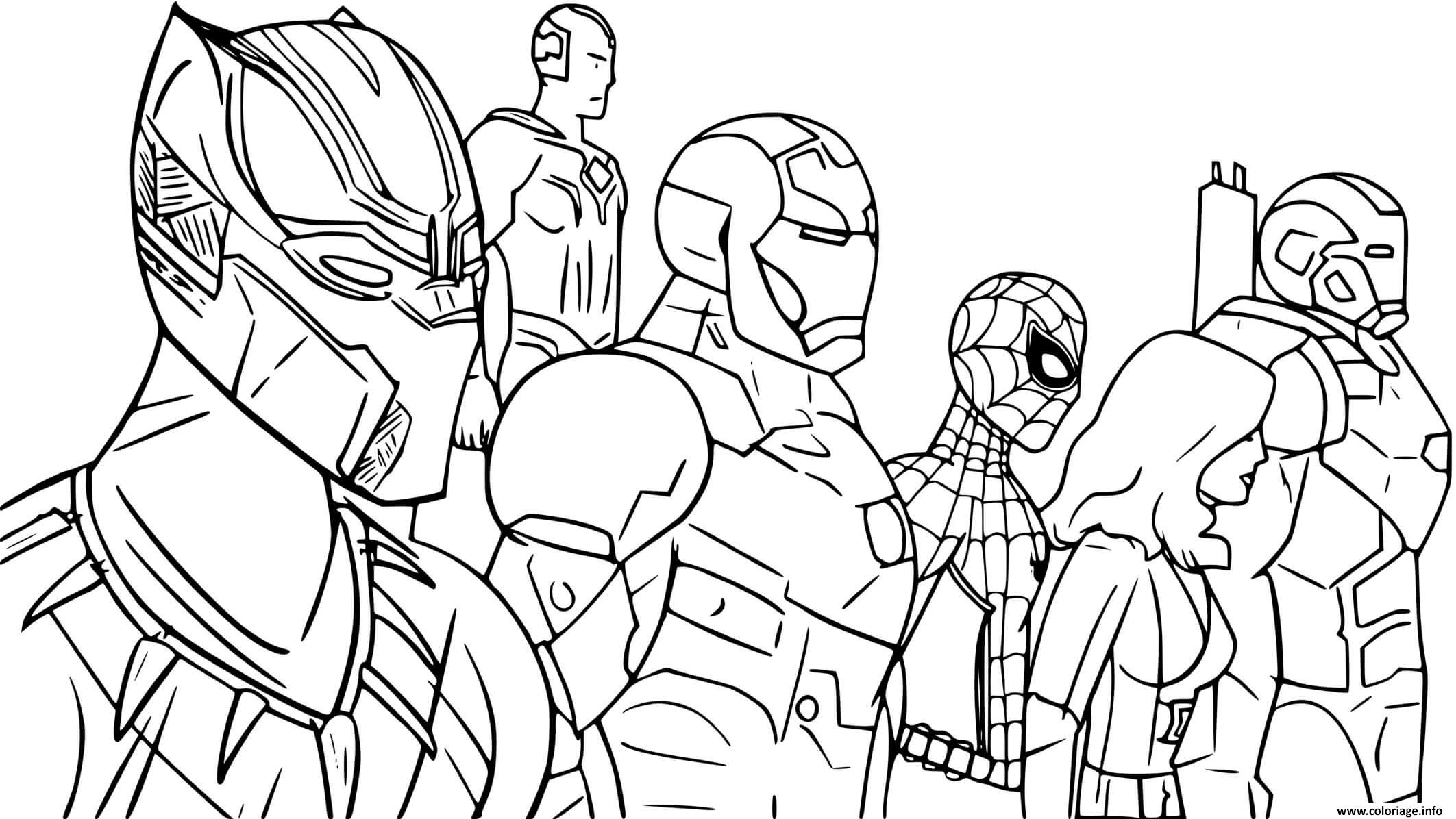 Coloriage Black panther avec ironman spiderman  JeColorie.com