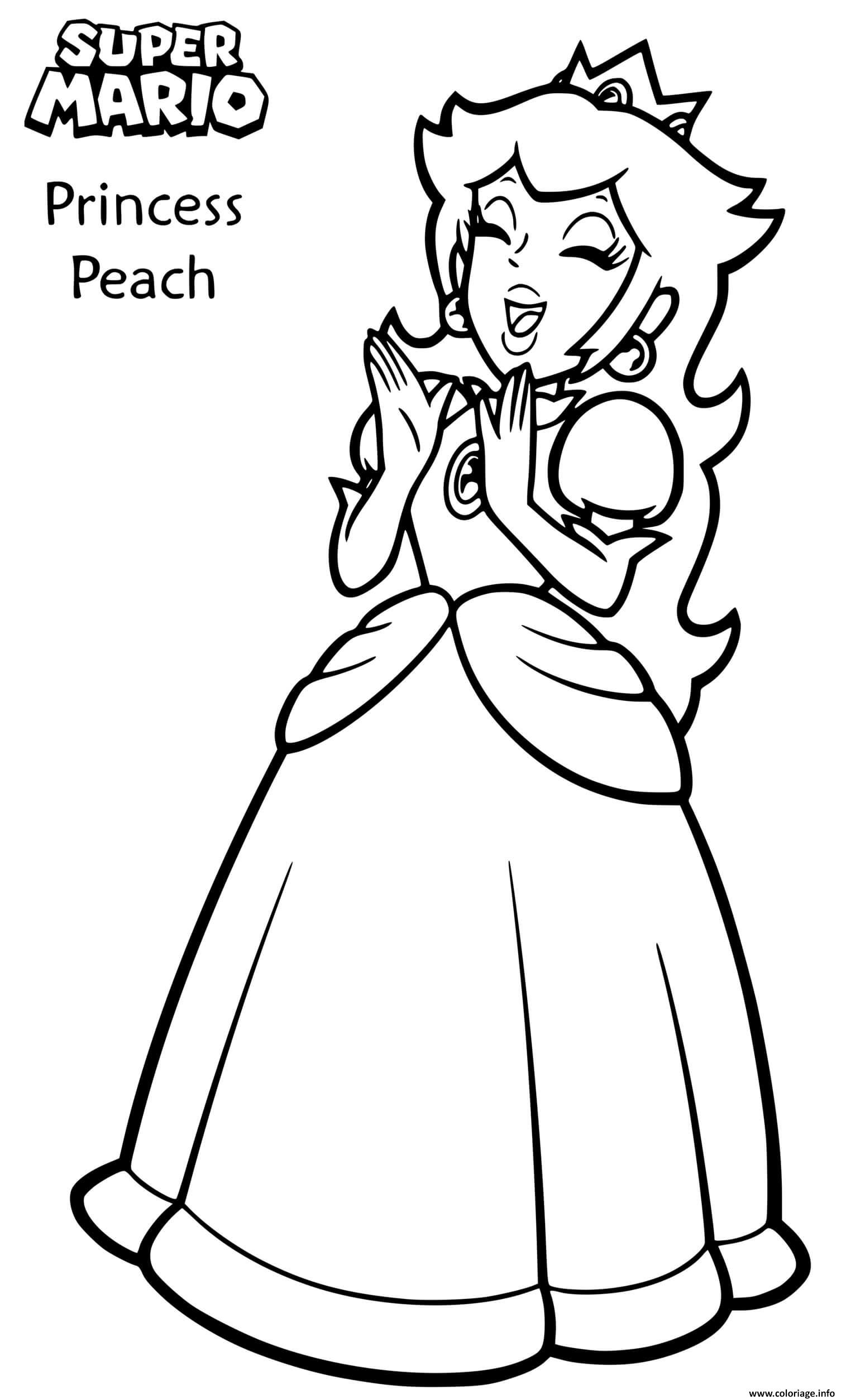 Coloriage Princesse Peach Est Excitee Et Tape Des Mains Dessin à Imprimer