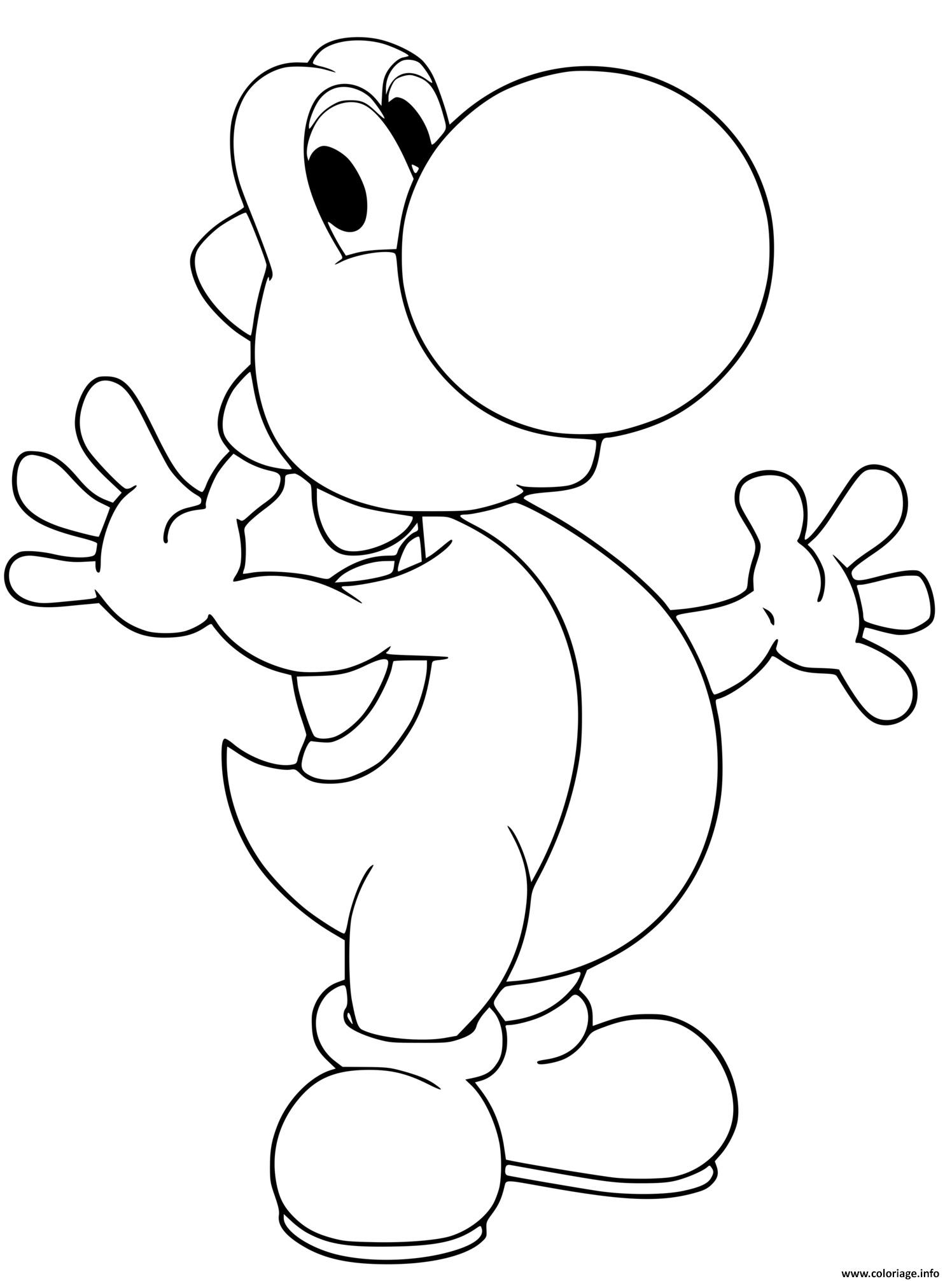 Dessin yoshi apparence reptilienne avec nez rond Coloriage Gratuit à Imprimer