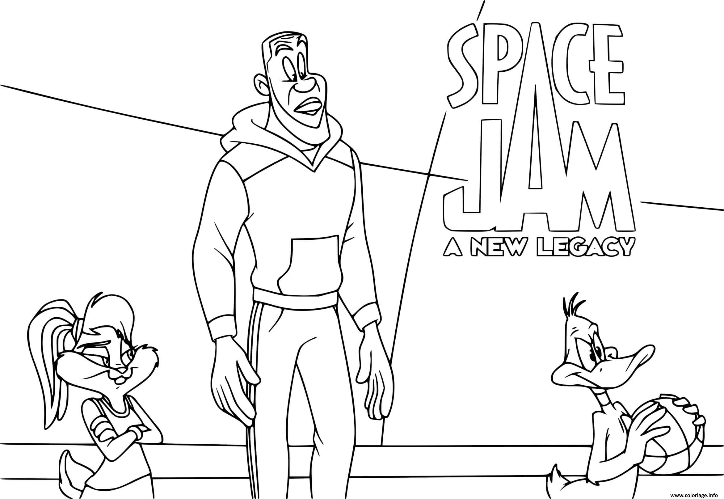 Dessin space jan 2 daffy duck et lola bunny basketball Coloriage Gratuit à Imprimer