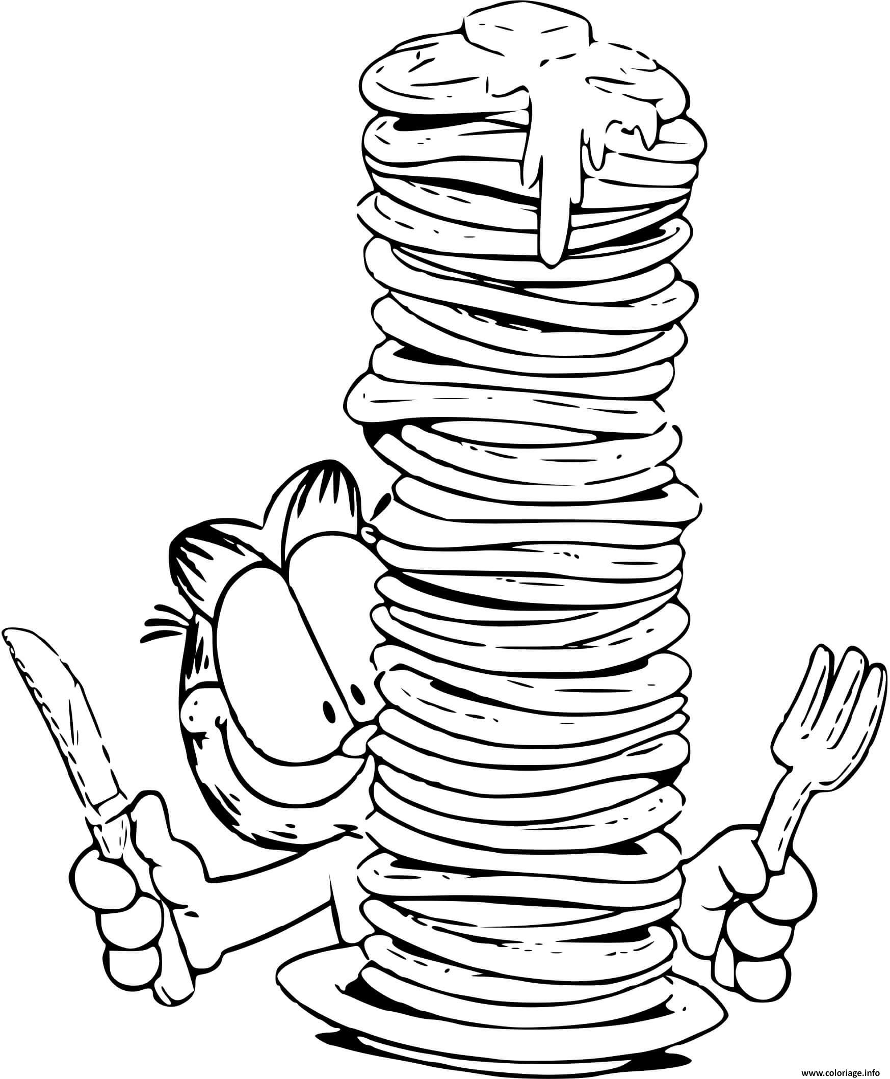 Coloriage Garfield Mange Une Pile De Crepes Dessin à Imprimer