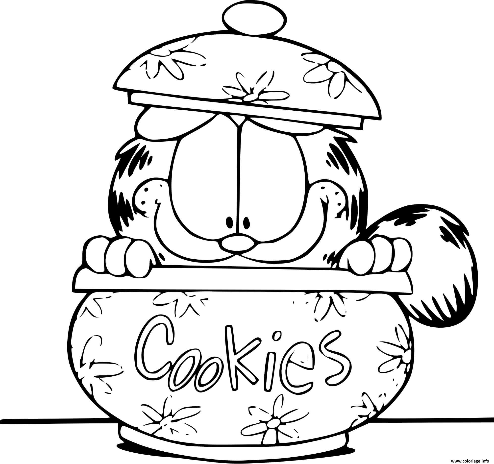 Dessin Garfield dans une boite a cookies Coloriage Gratuit à Imprimer