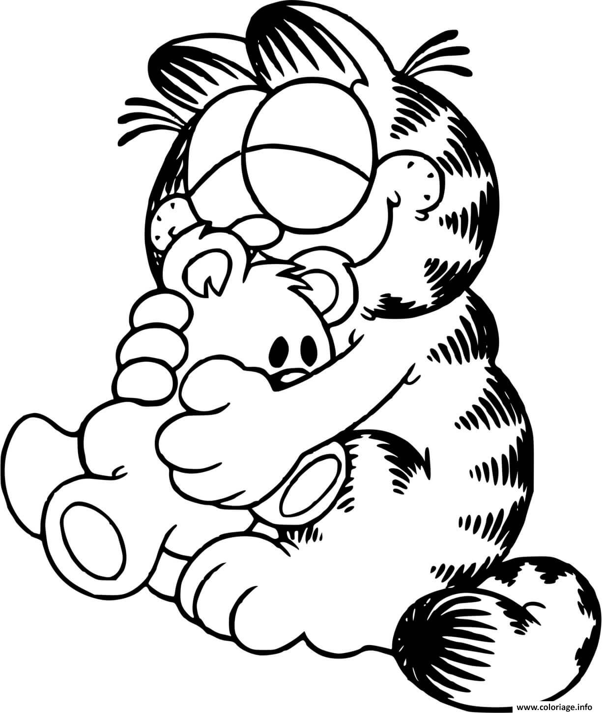 Coloriage Garfield Fait Calin Avec Sa Peluche Dessin à Imprimer