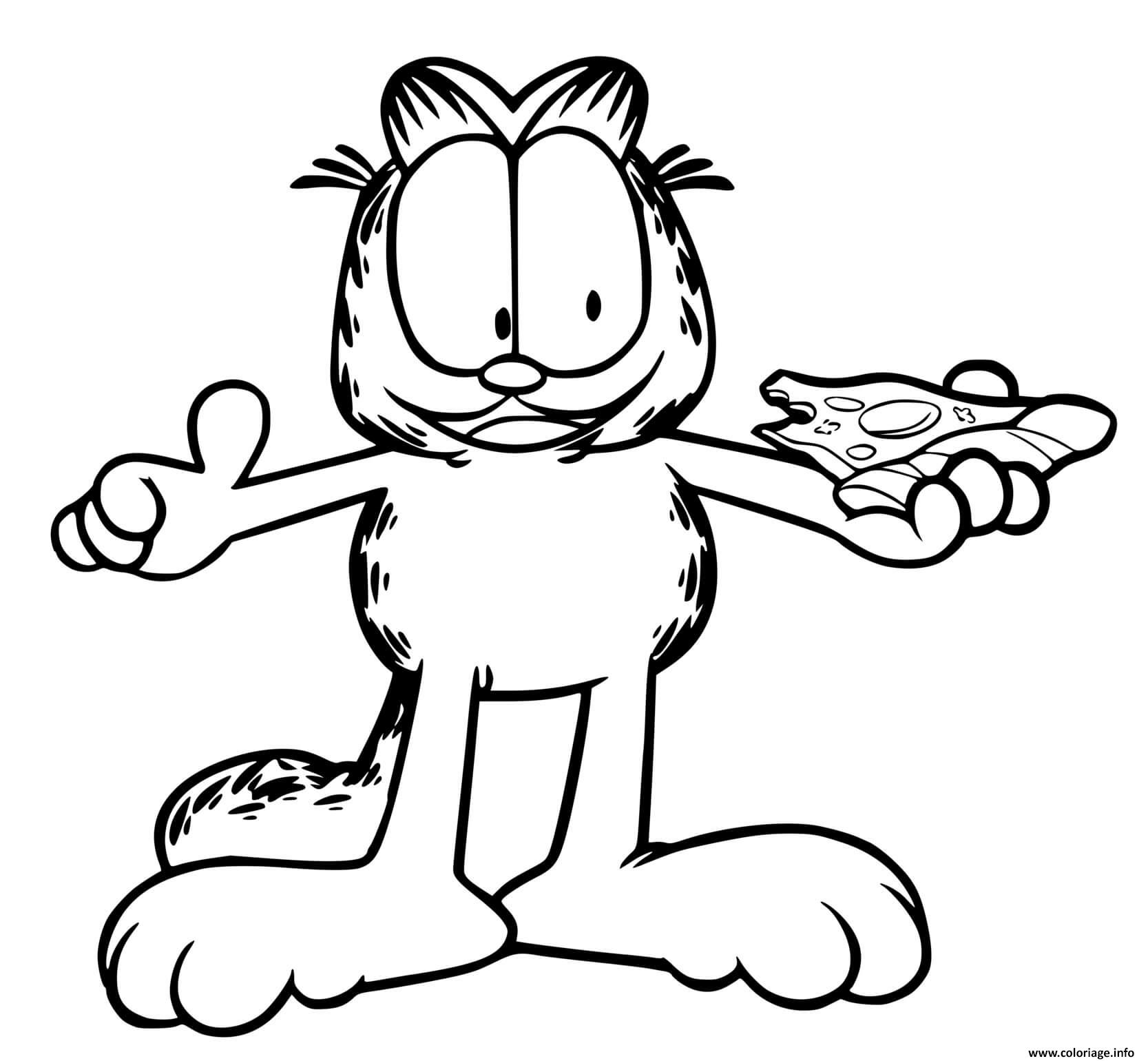 Coloriage Garfield Mange Une Pizza Dessin à Imprimer