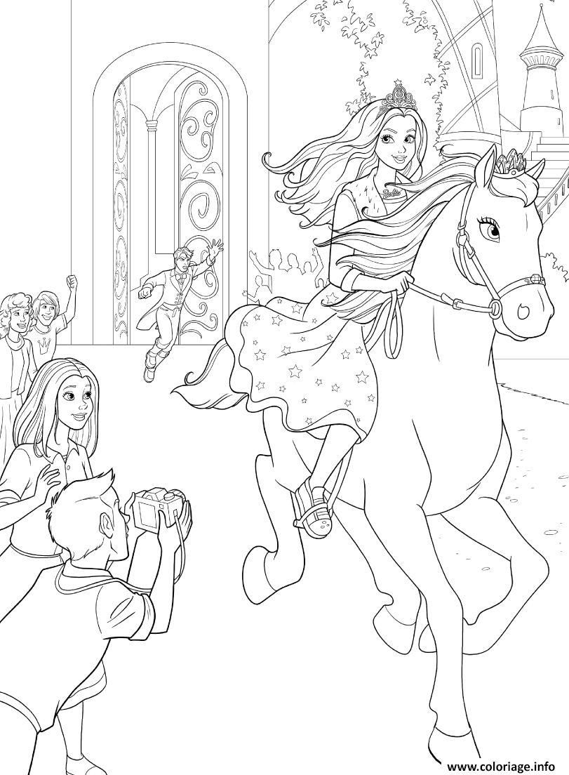 Dessin barbie princesse avec son cheval tawny Coloriage Gratuit à Imprimer