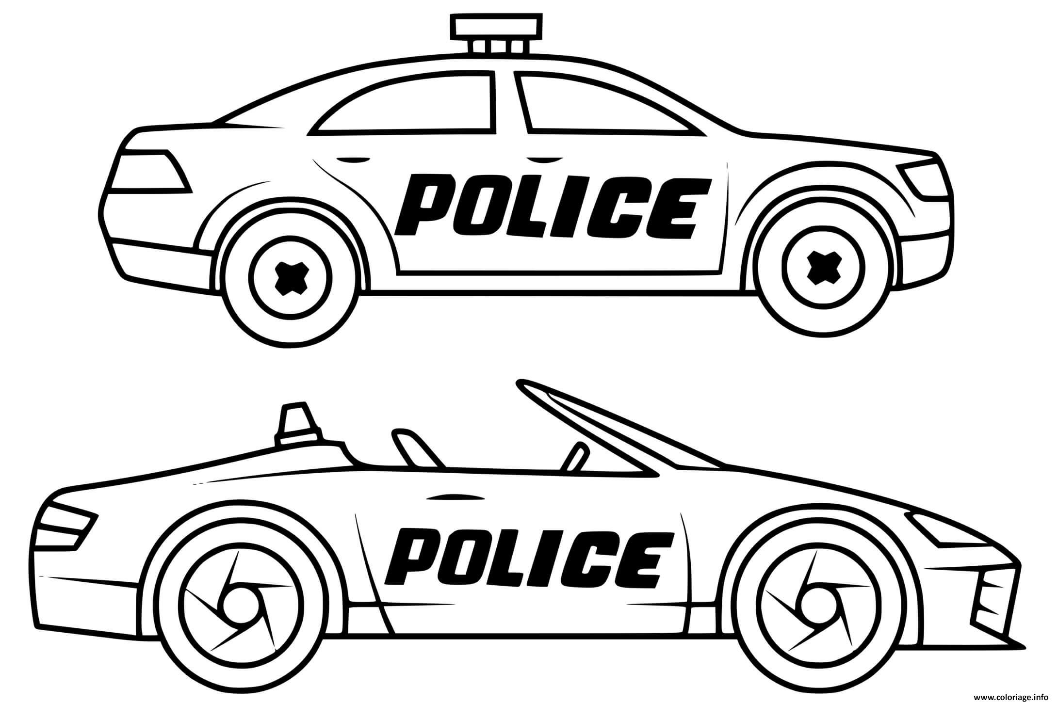 Dessin deux voitures de polices rapides Gendarmerie Coloriage Gratuit à Imprimer