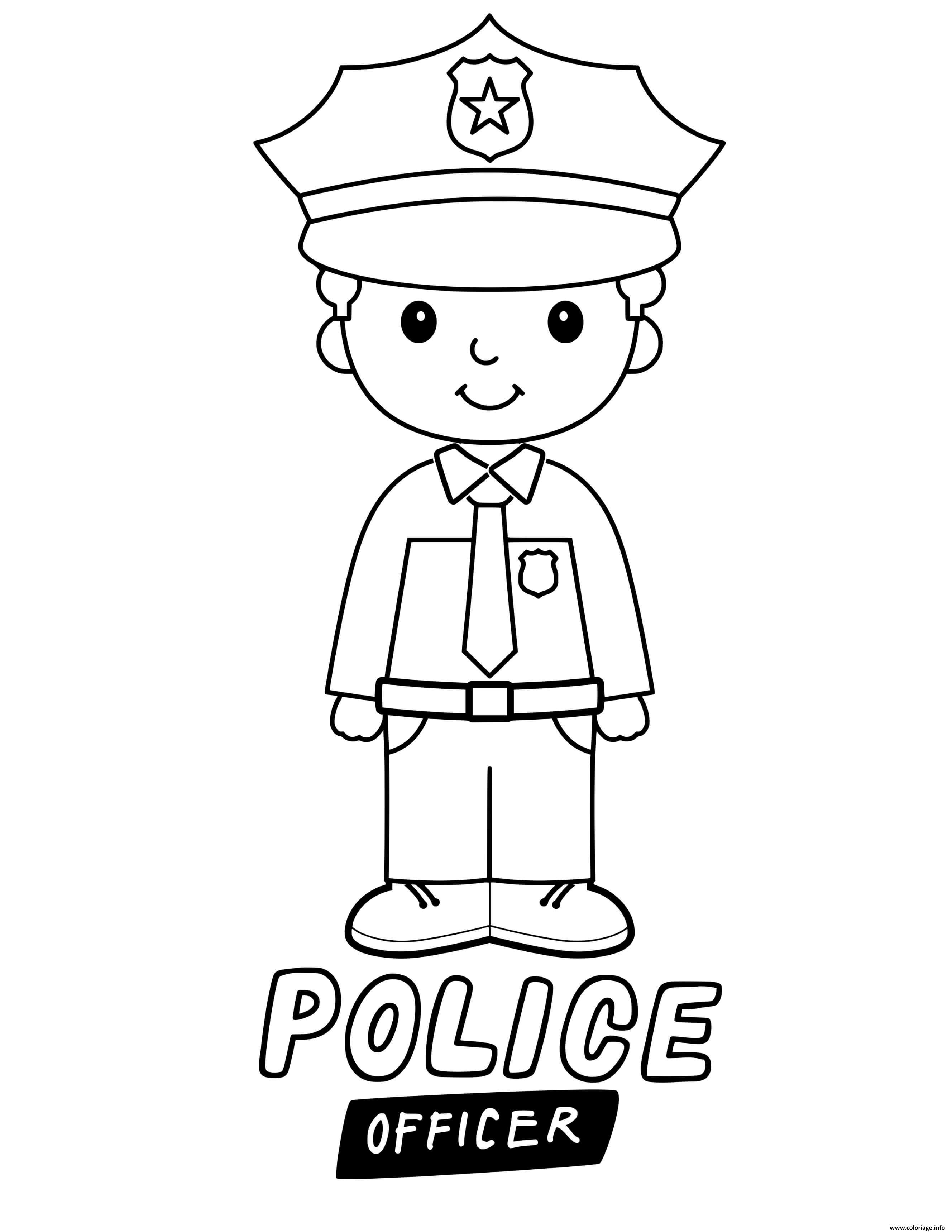 Coloriage officier de police jeune policier - JeColorie.com