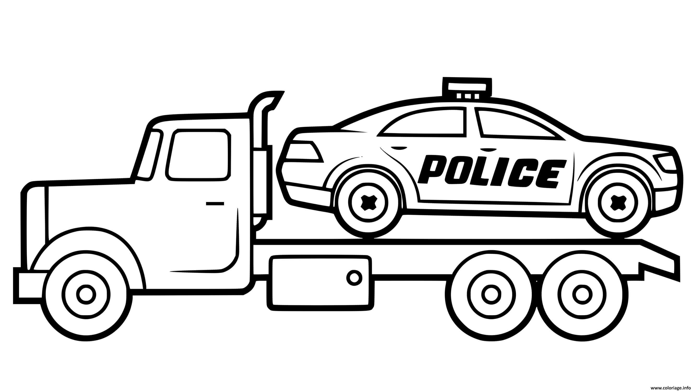 Dessin remorquage voiture de policier Coloriage Gratuit à Imprimer