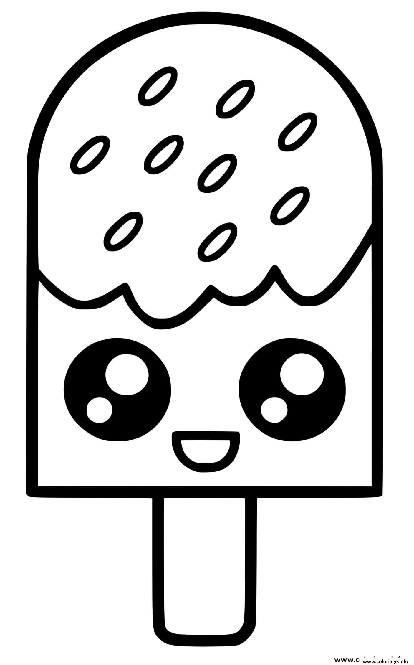 Dessin glace kawaii chocolat mignon Coloriage Gratuit à Imprimer