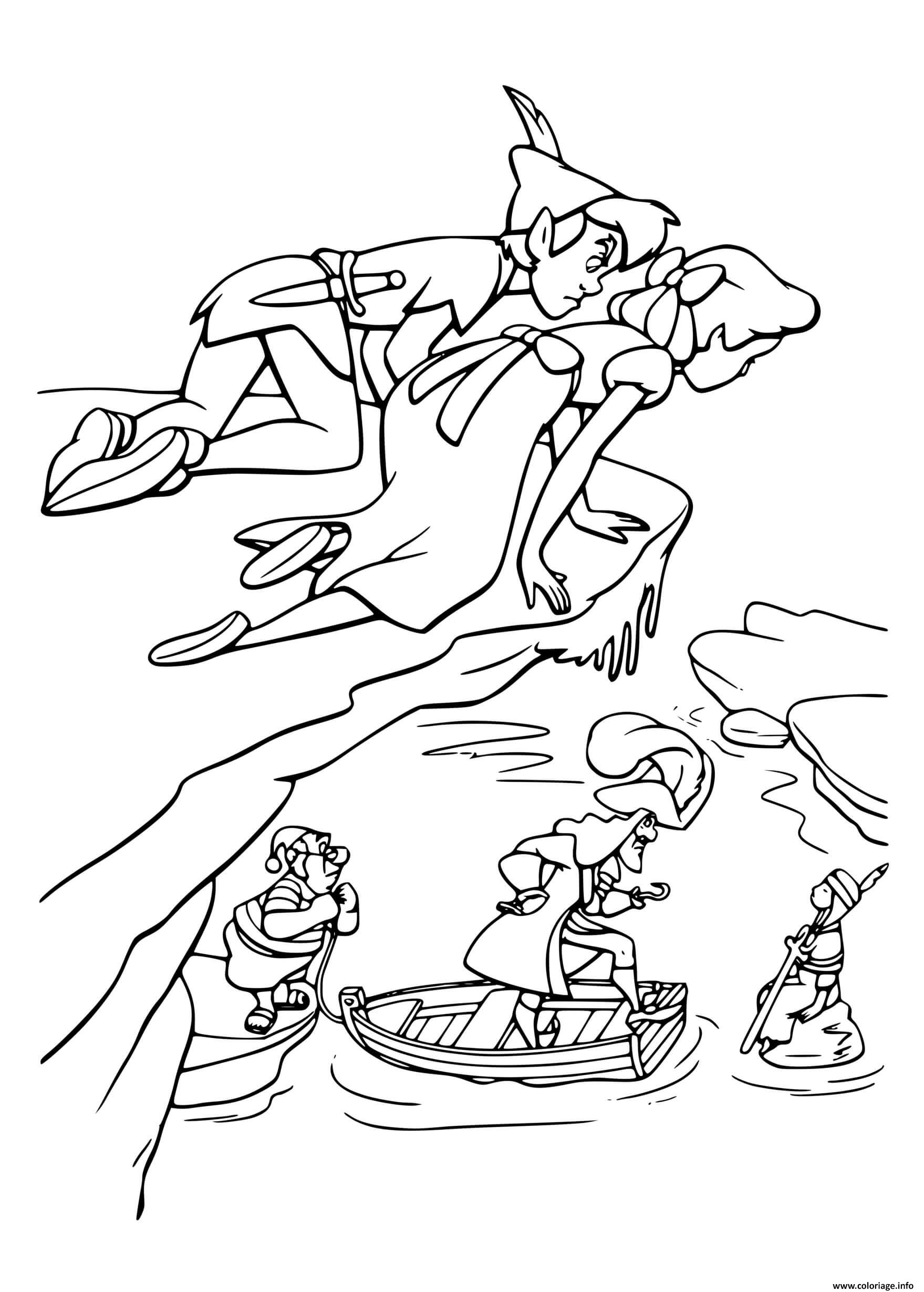 Un joli coloriage de Peter Pan avec Mouche et le capitaine Crochet