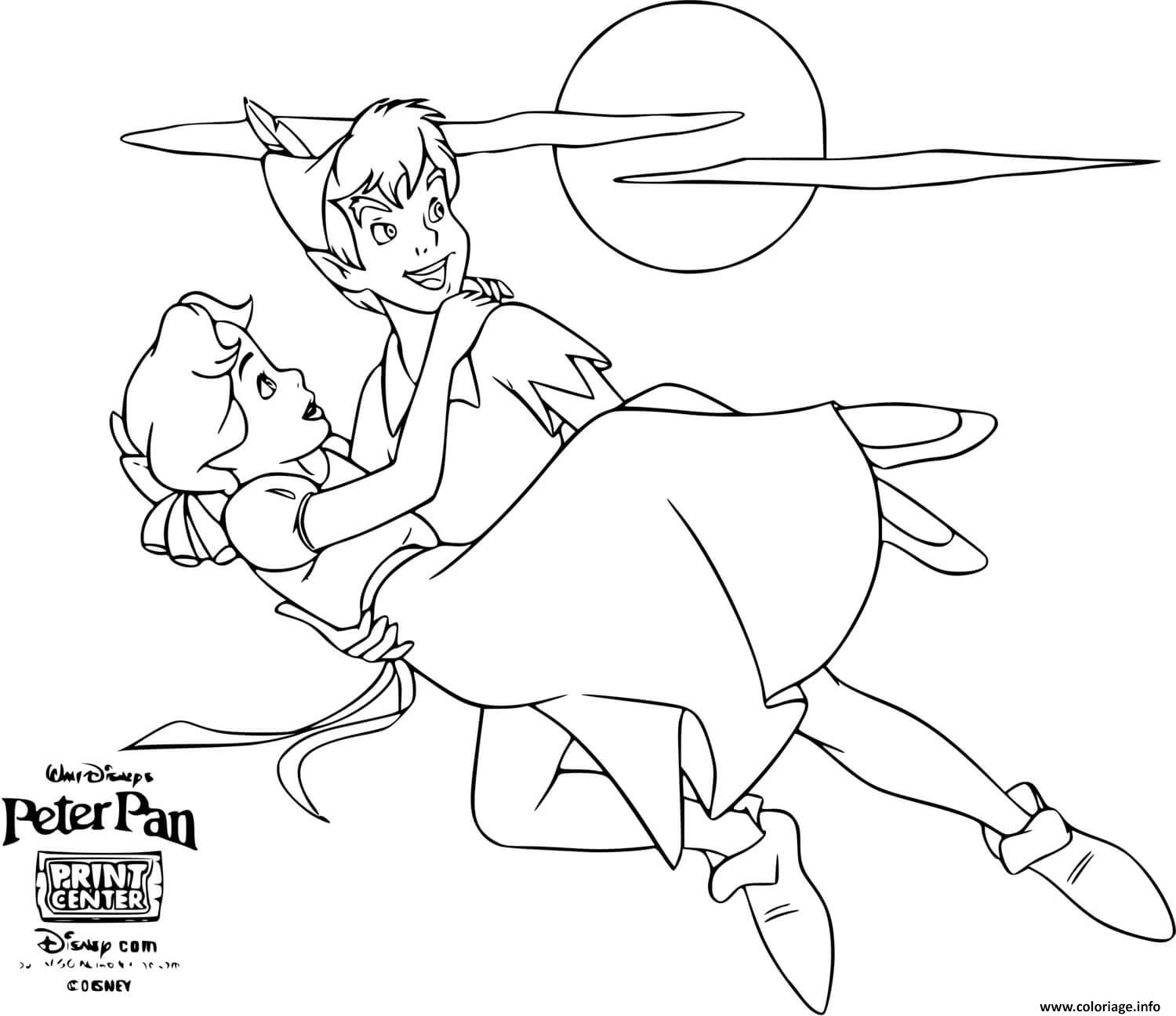 Coloriage Peter Pan Le Heros Qui Sauve La Princesse Wendy Dessin à Imprimer