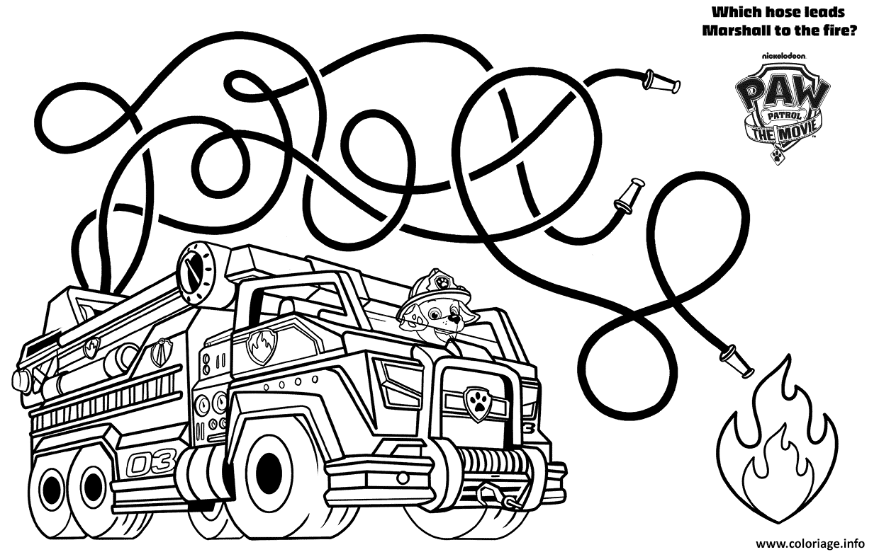 Dessin camion de pompier de marshall pat patrouille le film Coloriage Gratuit à Imprimer