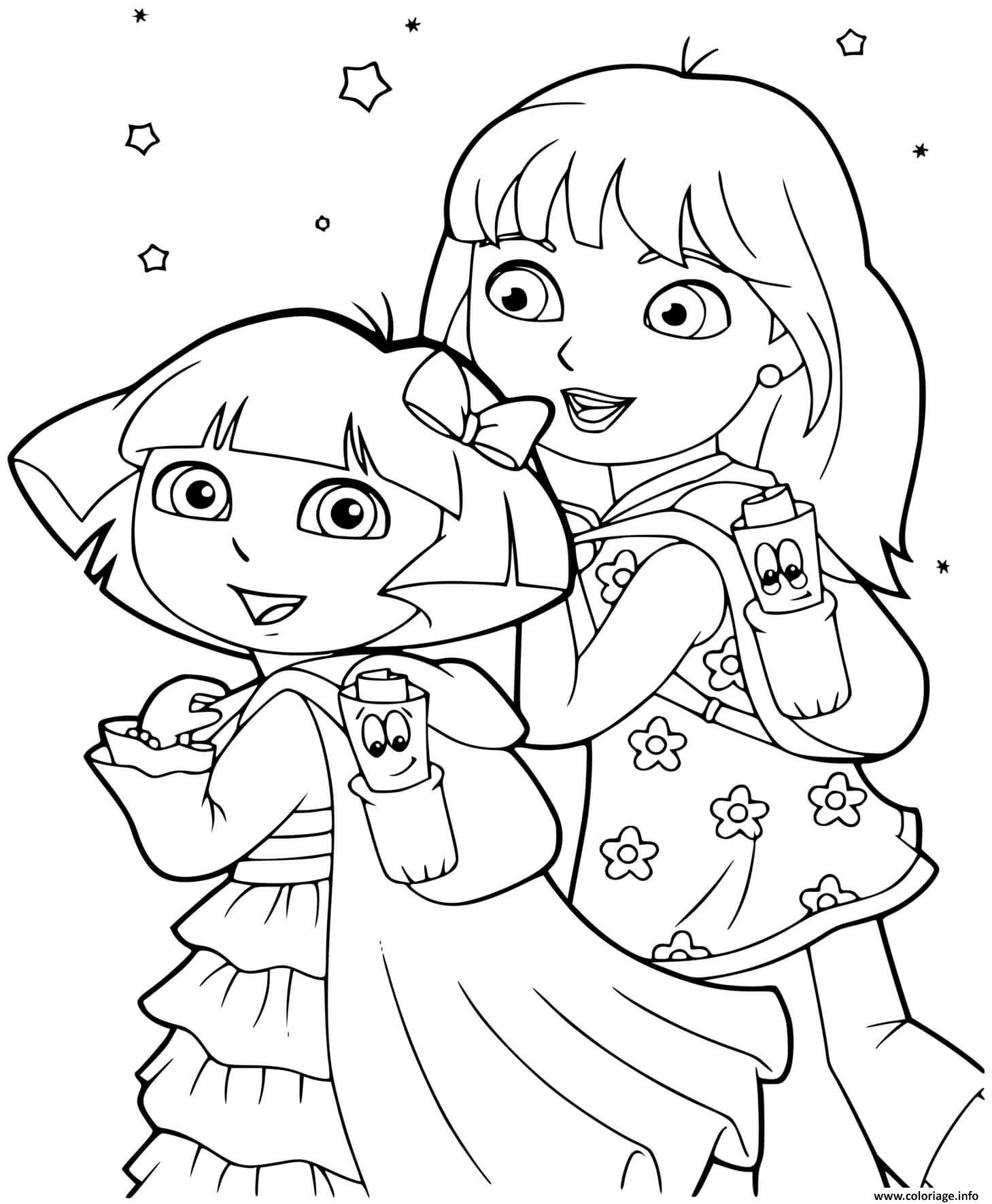 Dessin dora et sa grande soeur rentree scolaire Coloriage Gratuit à Imprimer