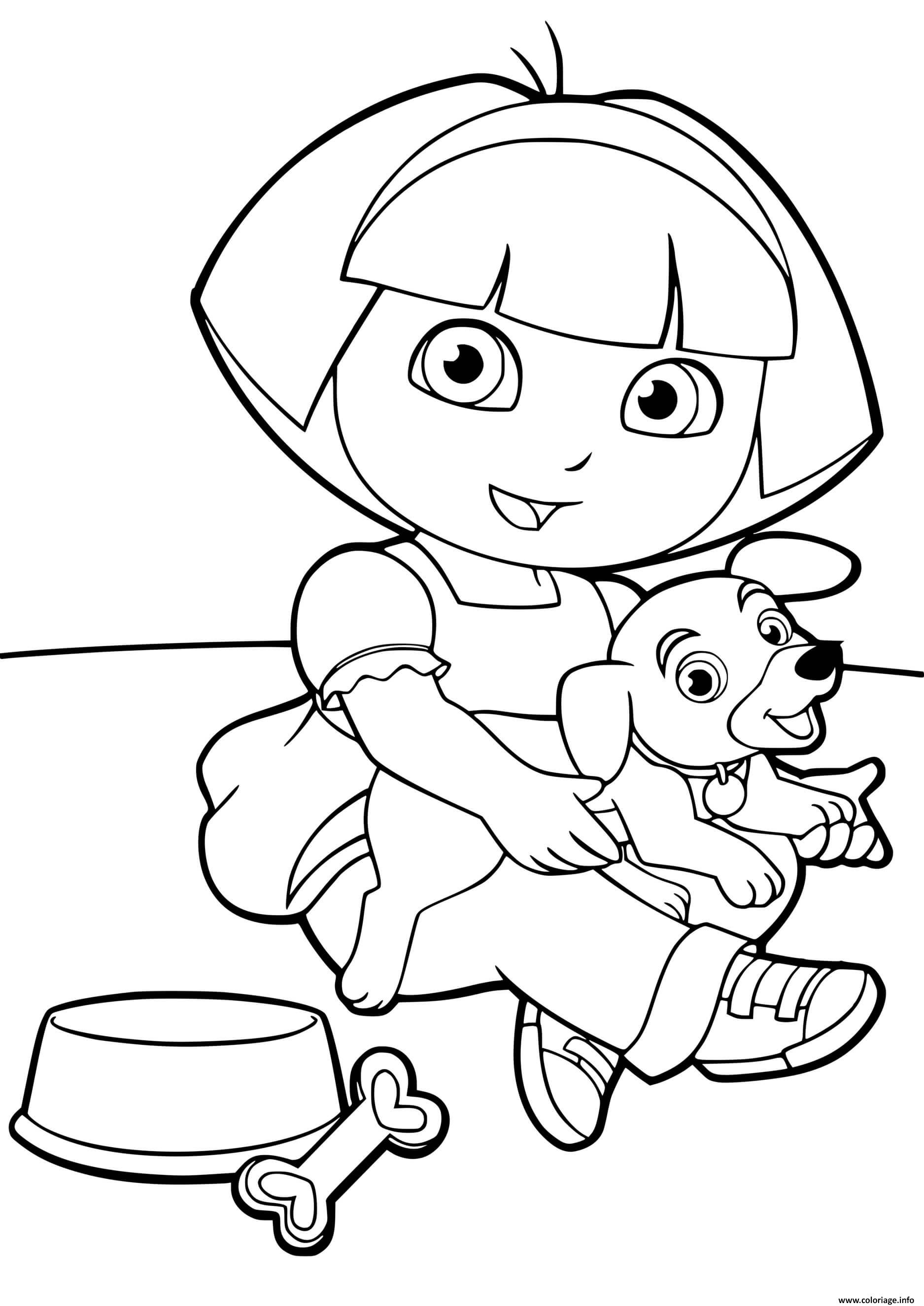Coloriage Dora Et Son Chien Adorable Animal Dessin à Imprimer