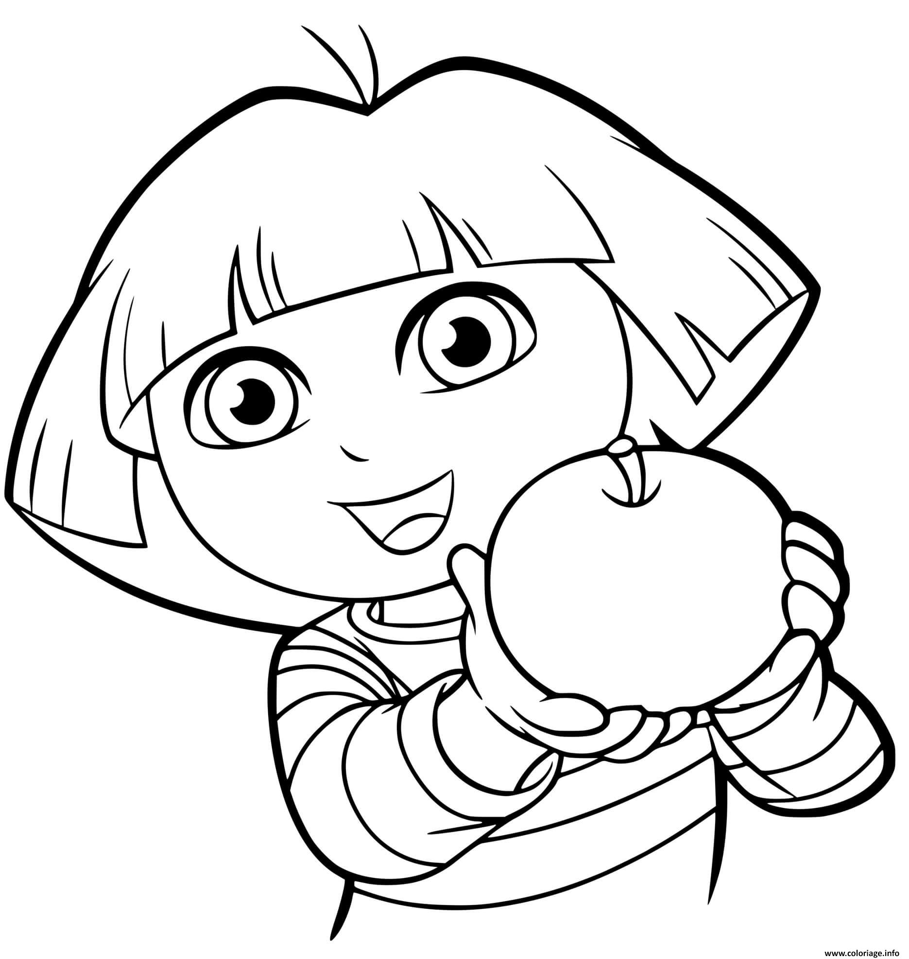 Coloriage Dora Adore Manger Des Pommes Dessin à Imprimer
