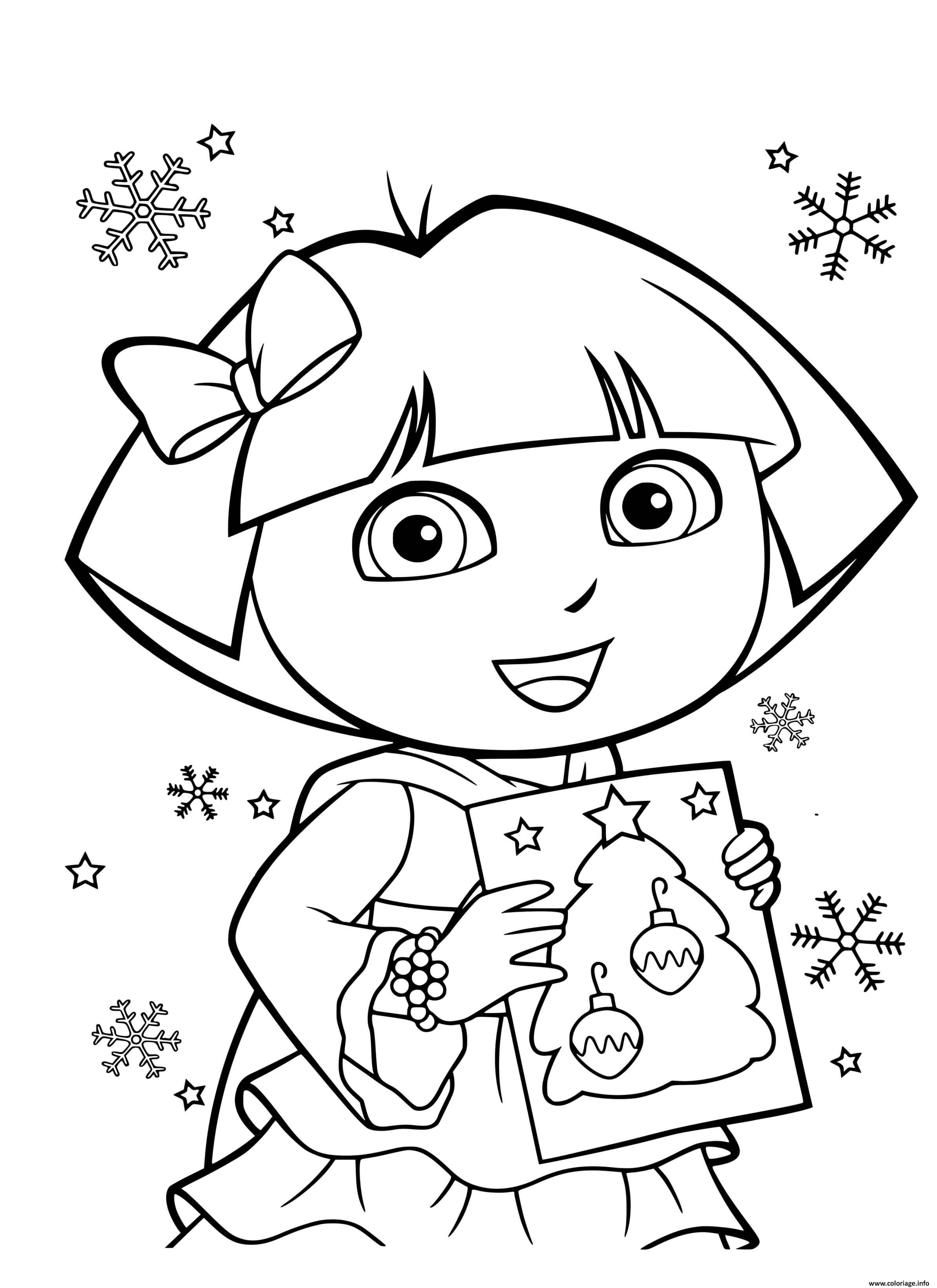 Coloriage Dora Carte De Noel Et Temps Des Fetes Dessin à Imprimer