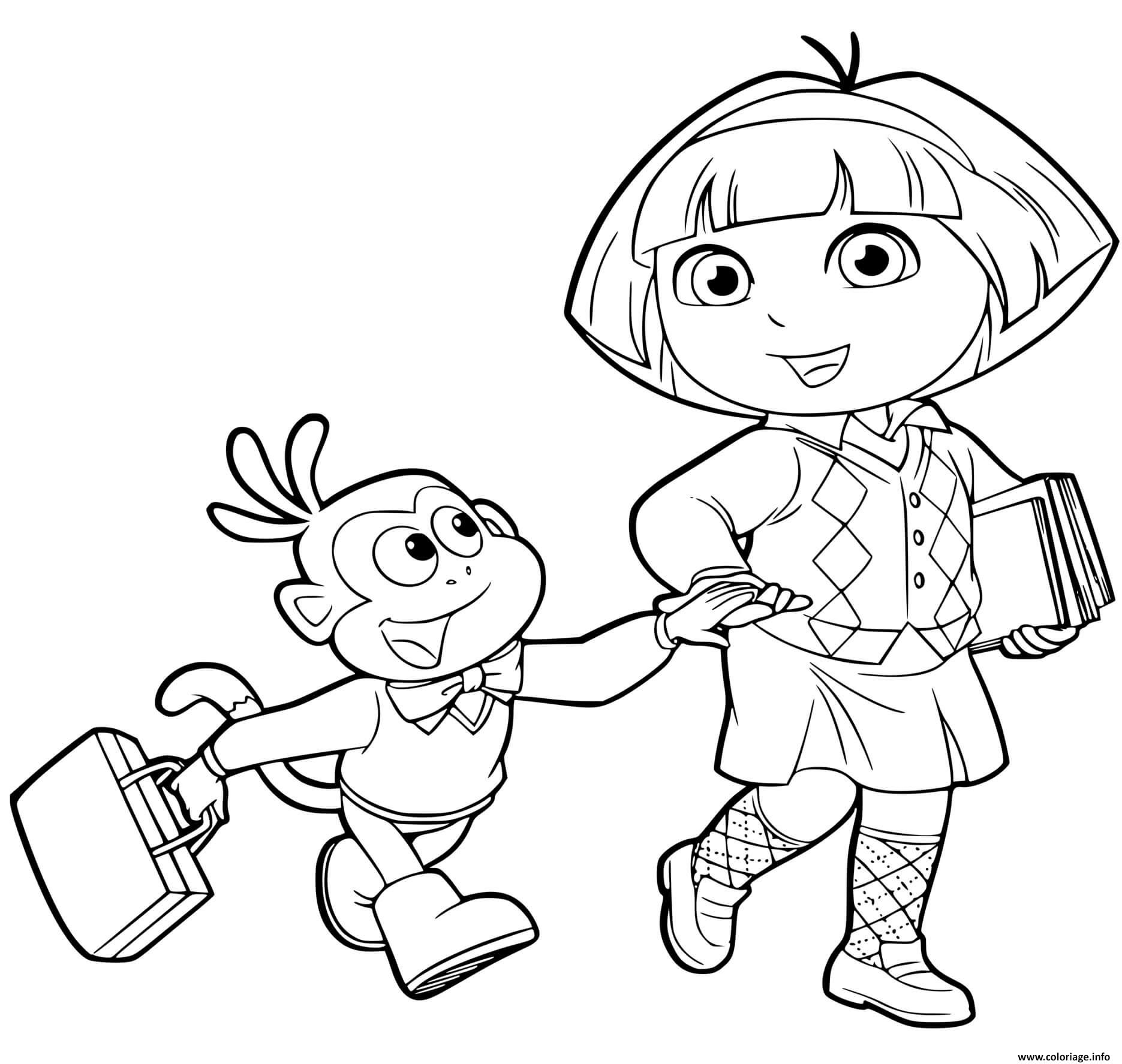 Dessin dora retourne a lecole rentree scolaire Coloriage Gratuit à Imprimer