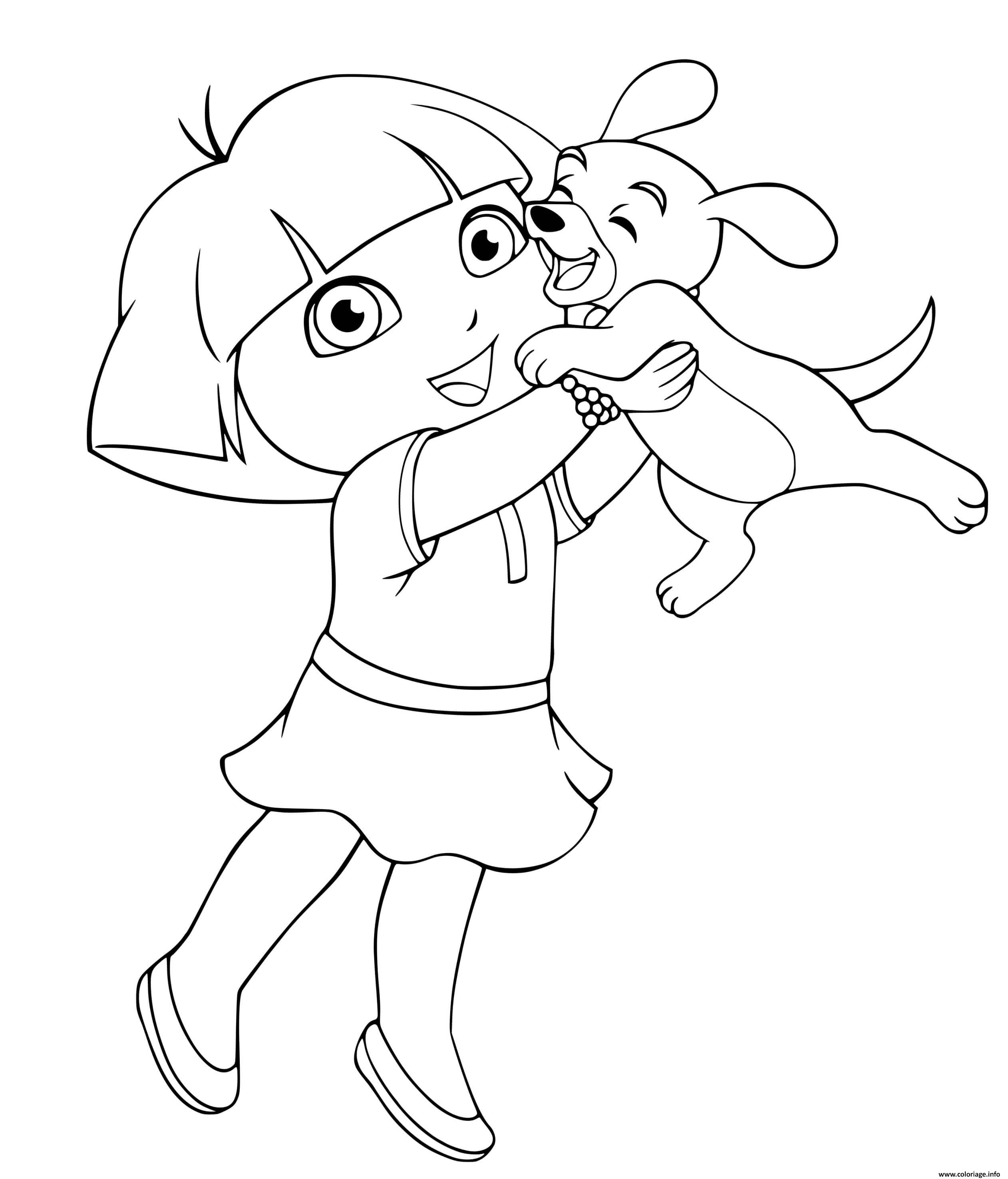 Dessin dora embrasse son chiot Coloriage Gratuit à Imprimer