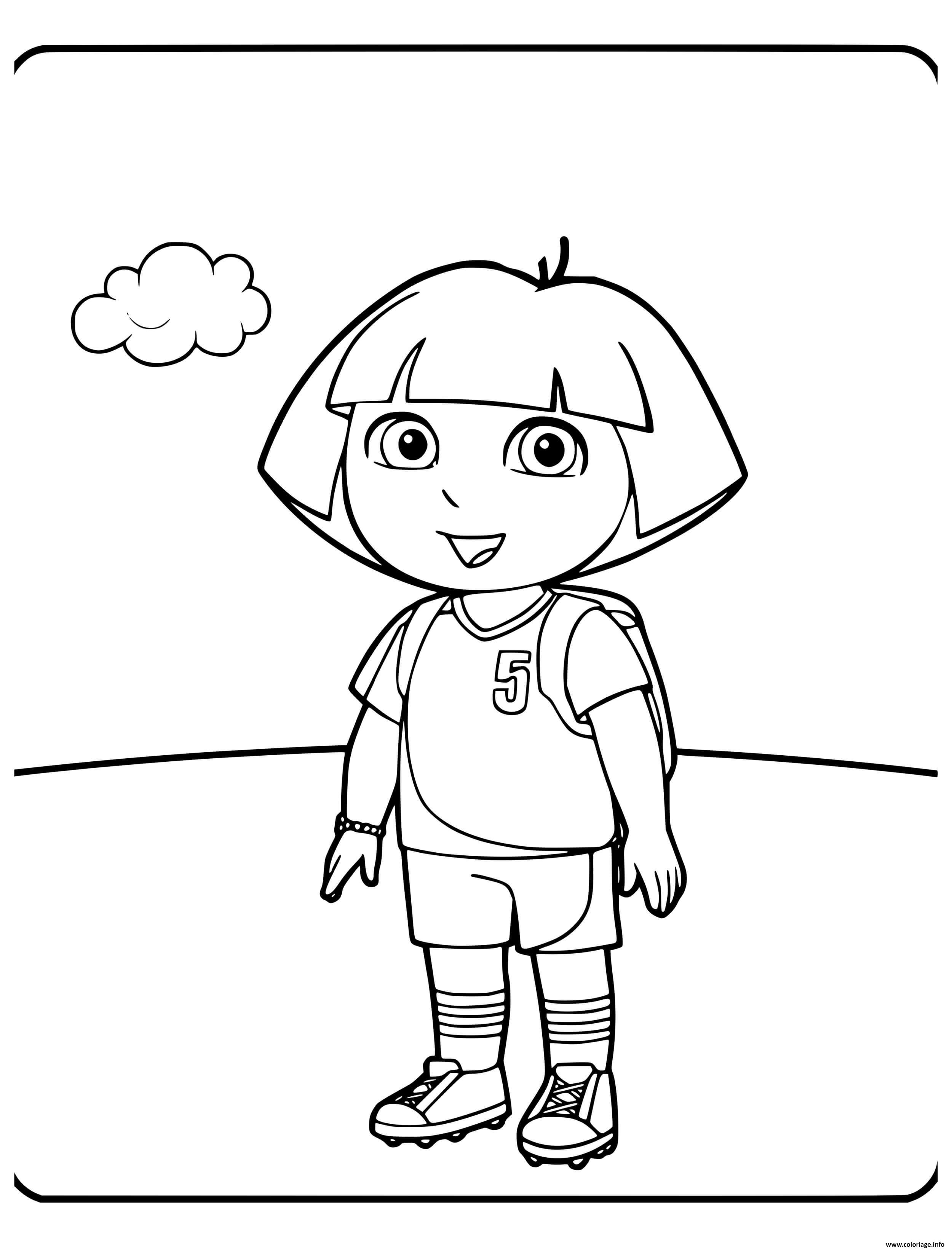 Dessin dora joue au foot Coloriage Gratuit à Imprimer