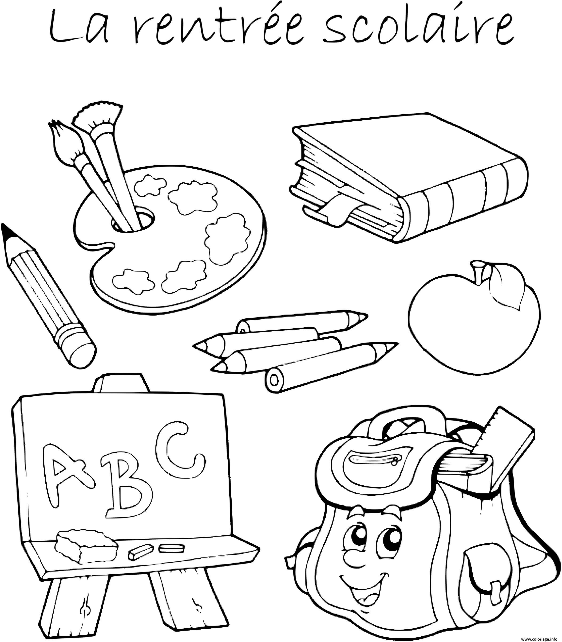 Dessin fournitures pour la rentree scolaire Coloriage Gratuit à Imprimer