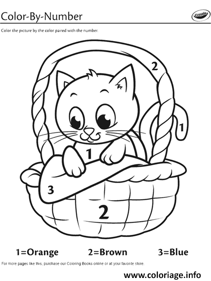 Dessin kitten in a basket color by number Coloriage Gratuit à Imprimer