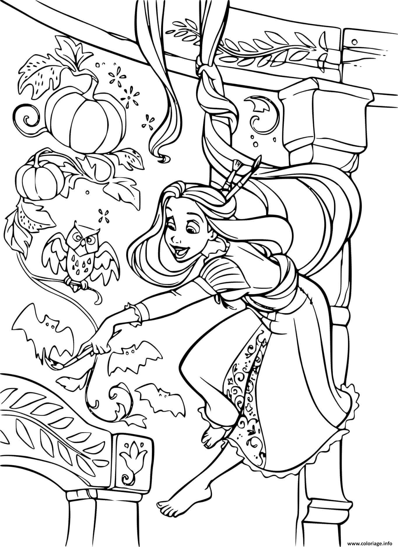 Dessin raiponce prepare le chateau pour halloween Coloriage Gratuit à Imprimer