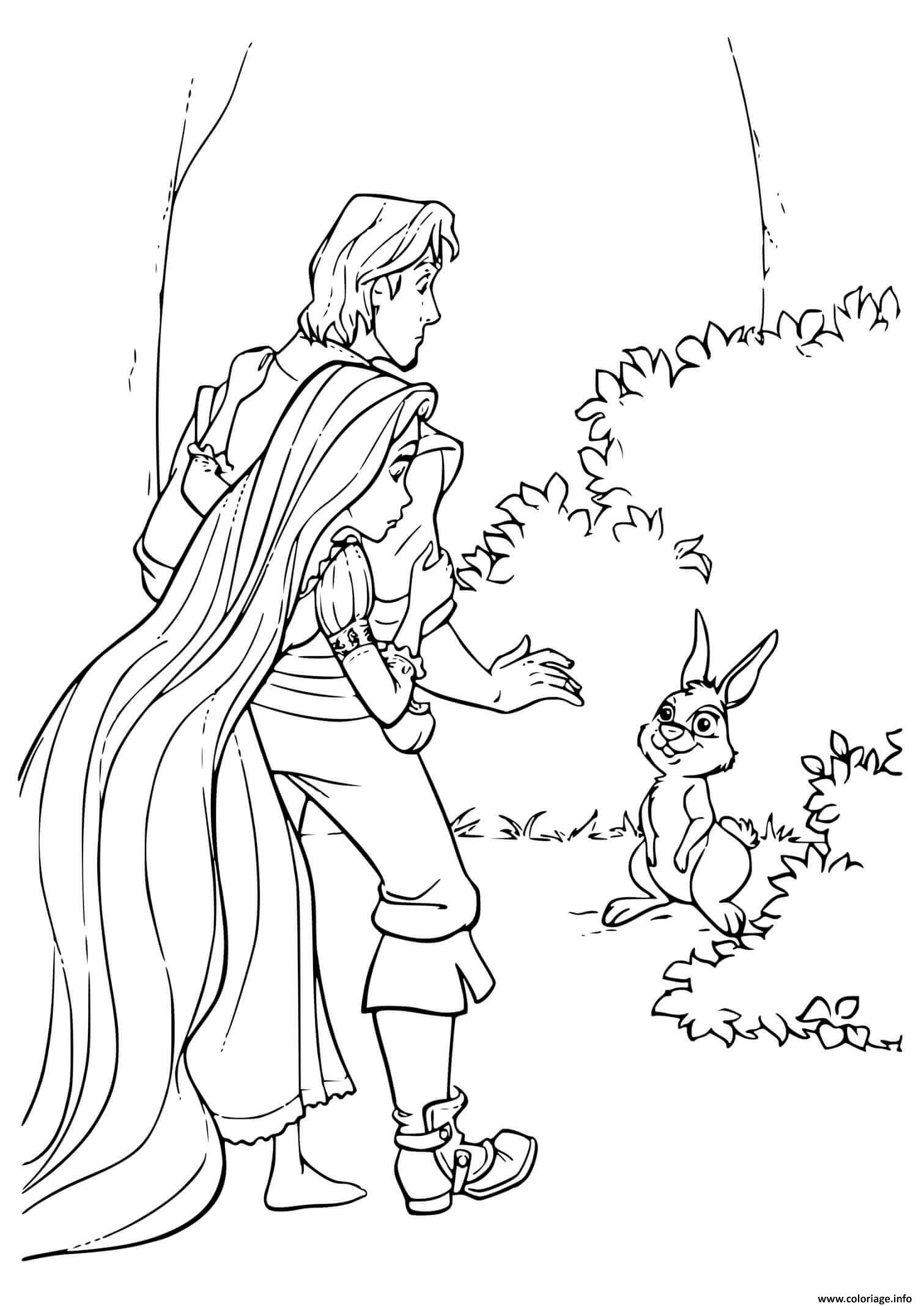 Dessin le prince et la princesse trouvent un lapin Coloriage Gratuit à Imprimer