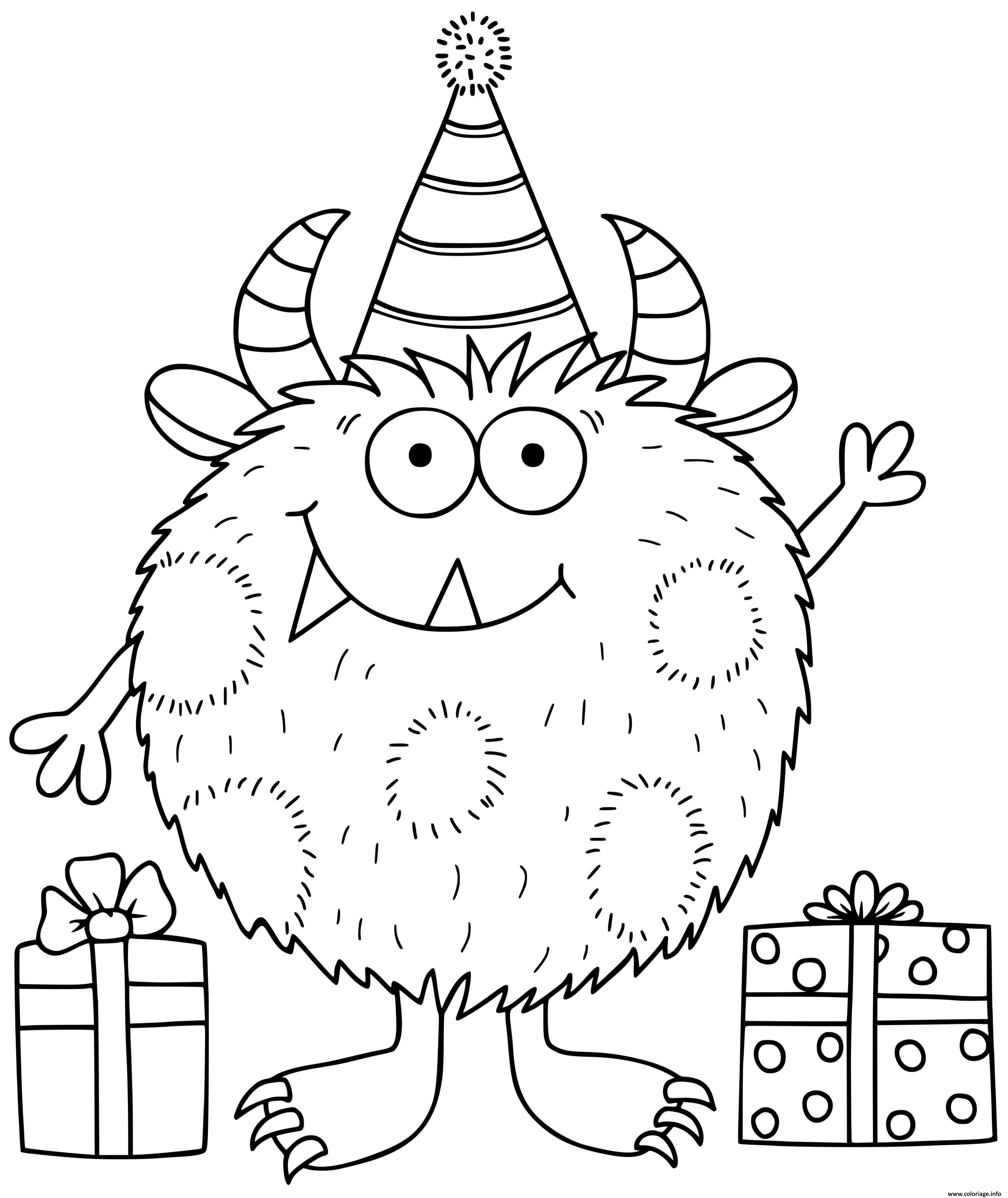 Coloriage monstre rigolo celebre son anniversaire  JeColorie.com