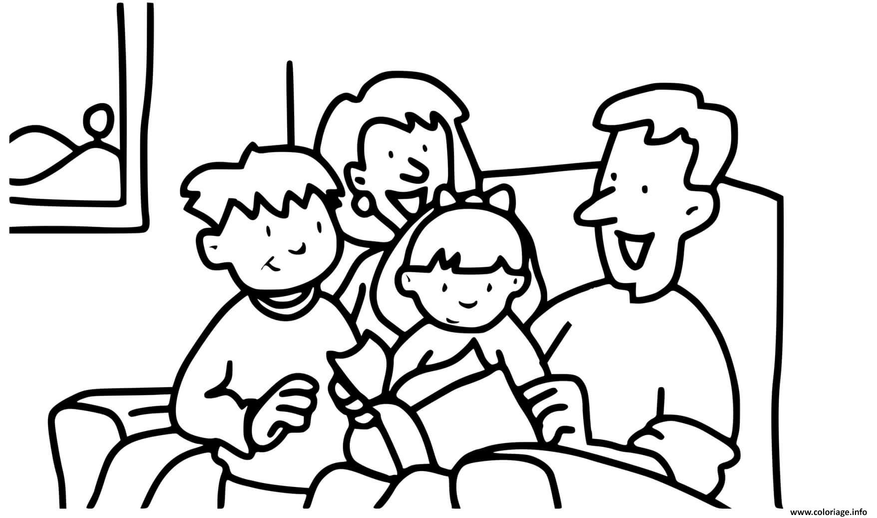 Dessin famille lecture avant le dodo Coloriage Gratuit à Imprimer