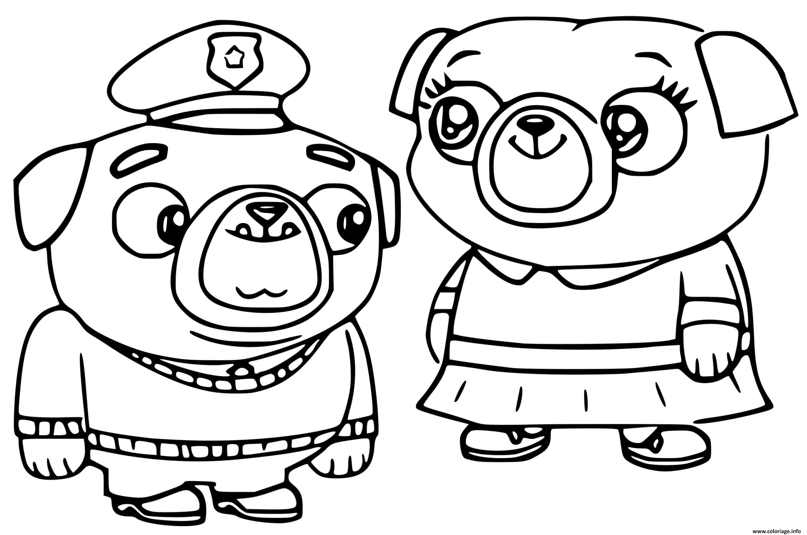 Dessin chip et patate little momma pug et little poppa pug les parents de chip Coloriage Gratuit à Imprimer