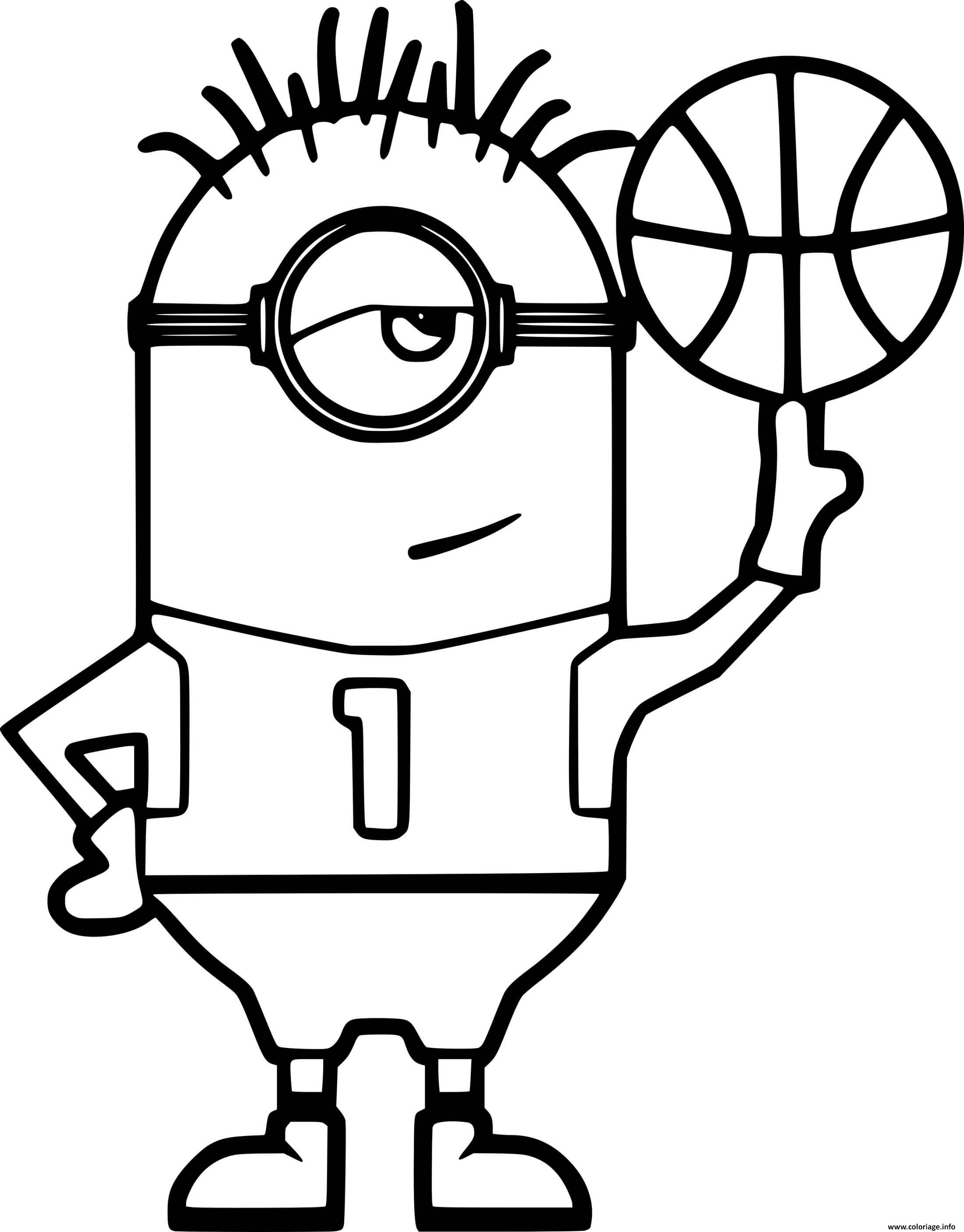 Dessin Minion Playing Basketball Coloriage Gratuit à Imprimer