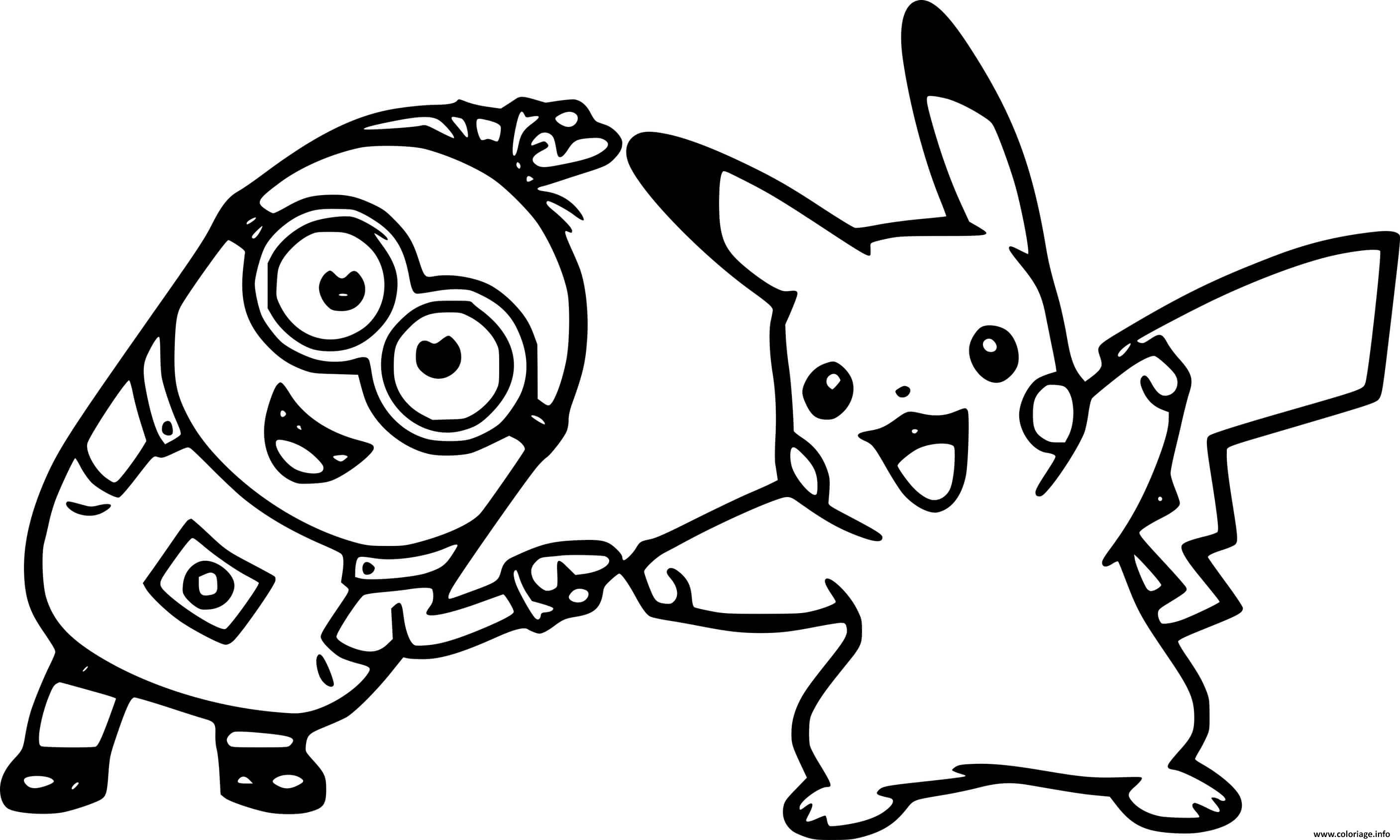 Dessin Minion and Pikachu Coloriage Gratuit à Imprimer