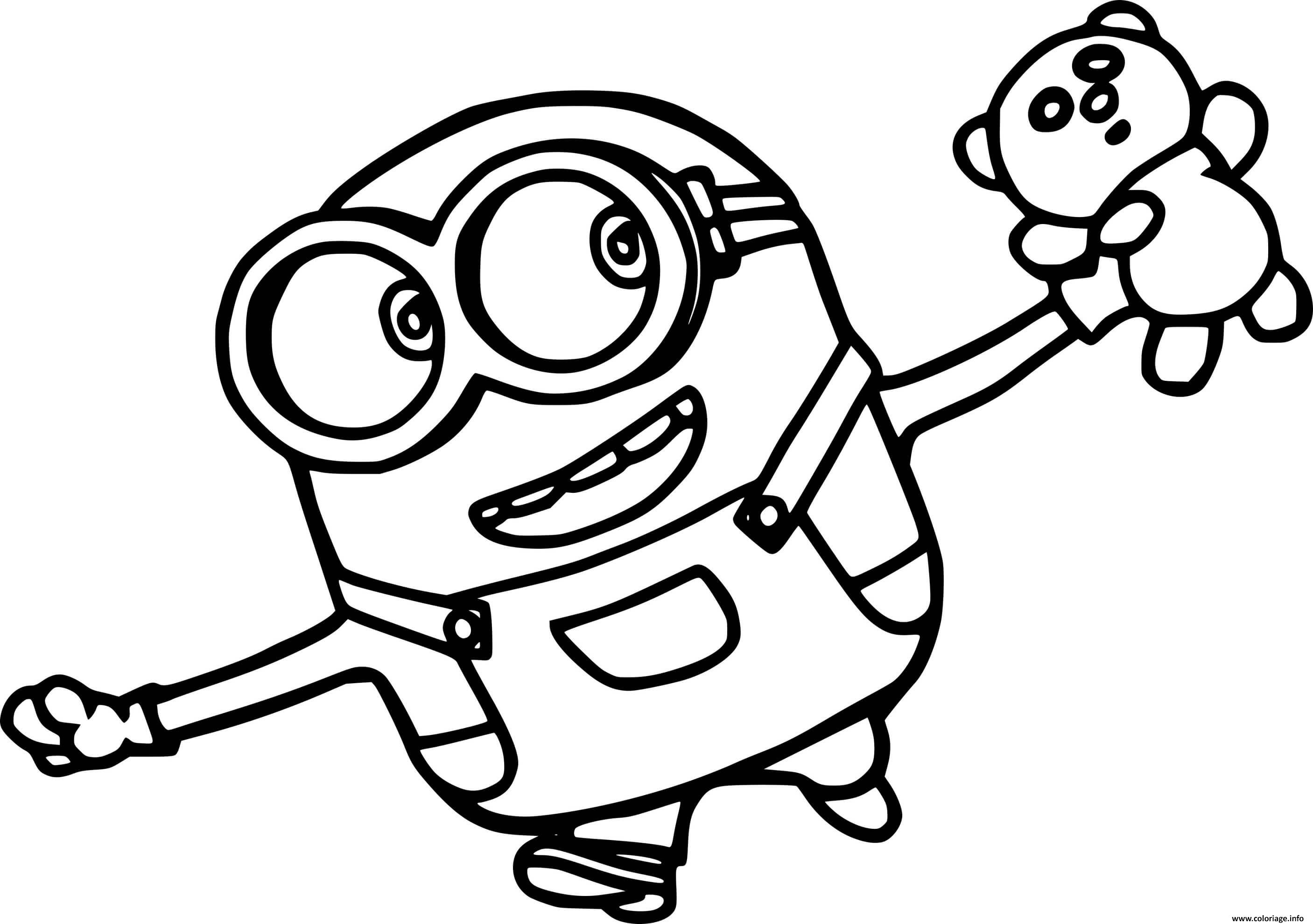 Coloriage Minion Holds A Teddy Bear Dessin Minions Imprimer