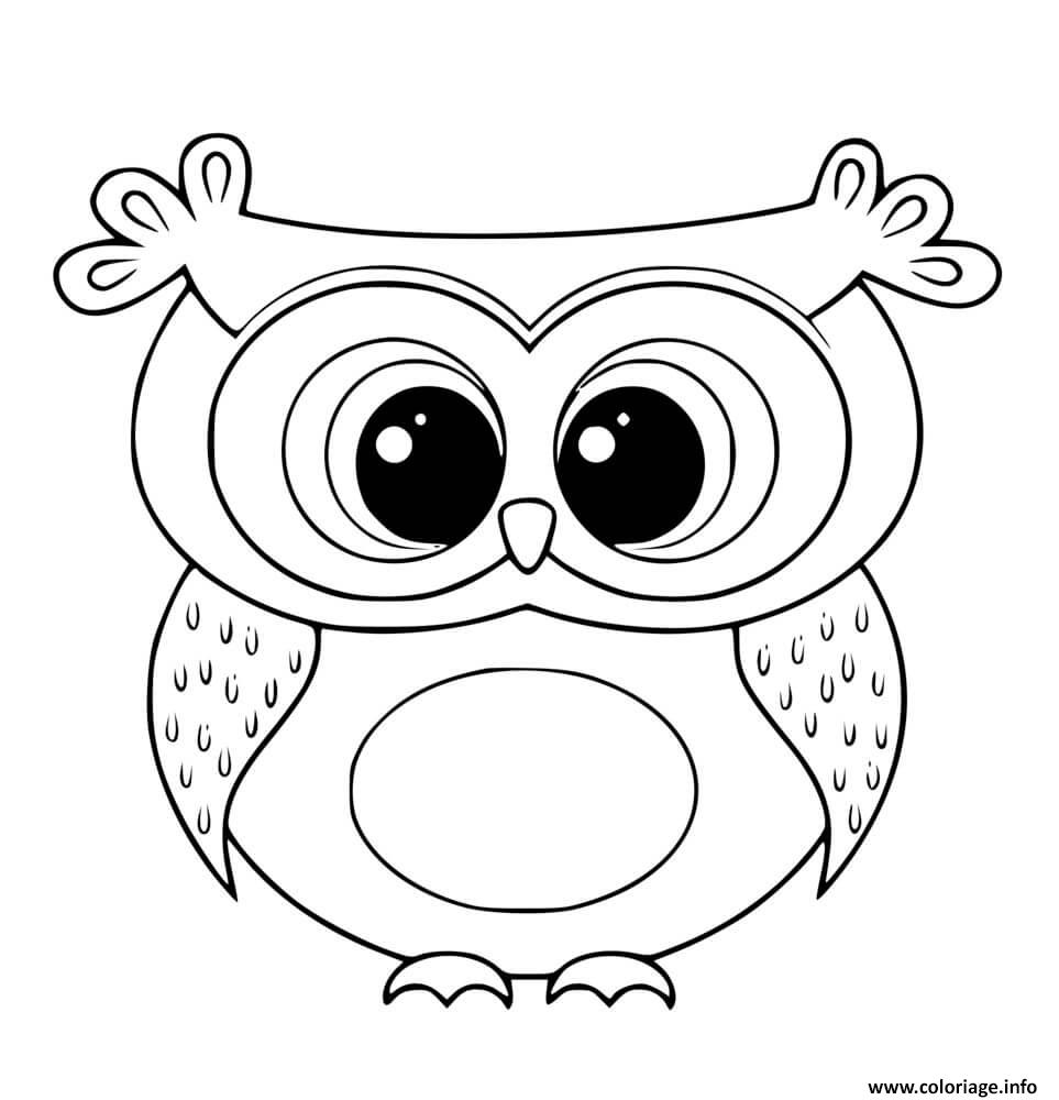 Dessin hibou mignon kawaii oiseau nocturne Coloriage Gratuit à Imprimer