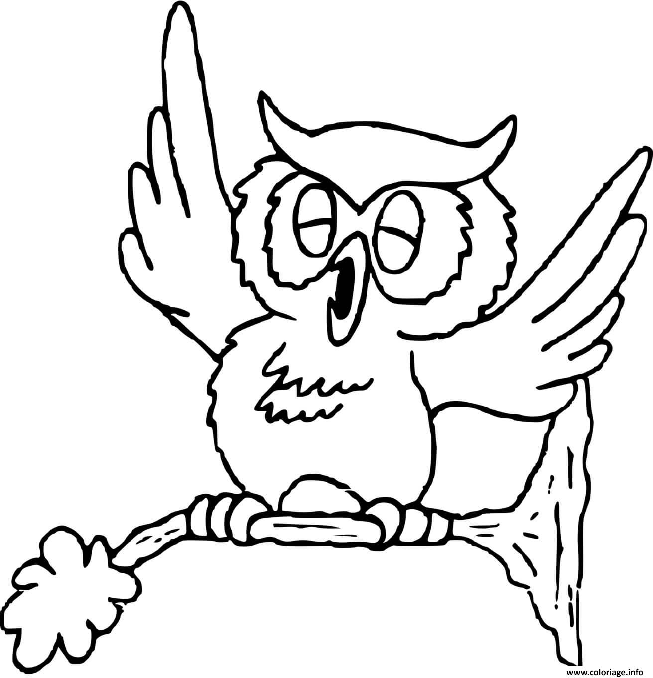 Dessin un hibou qui a sommeil le jour Coloriage Gratuit à Imprimer