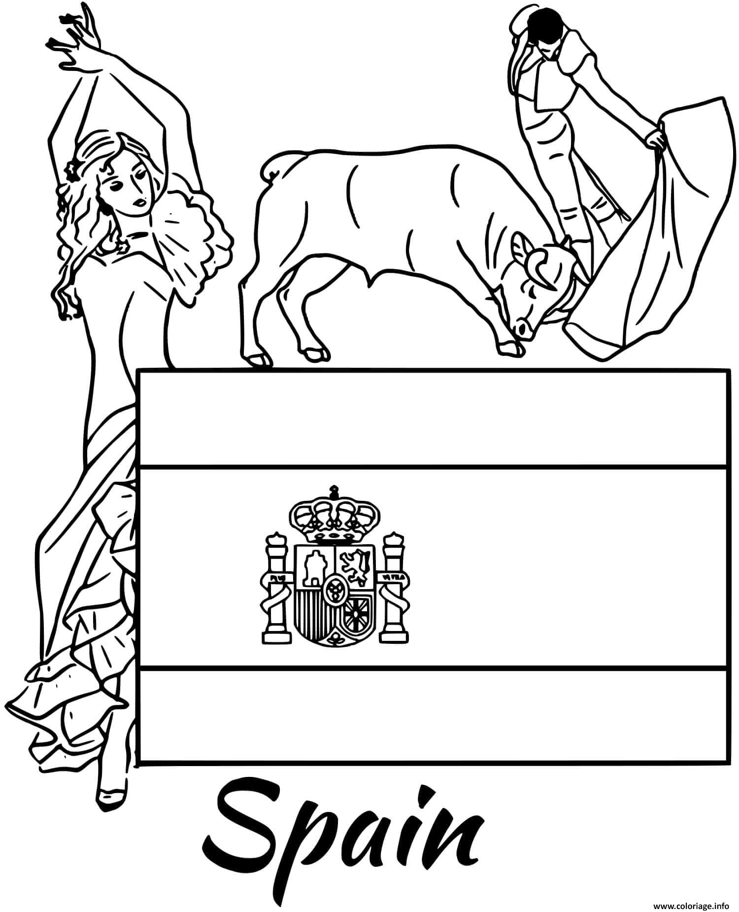 Dessin espagne drapeau corrida Coloriage Gratuit à Imprimer