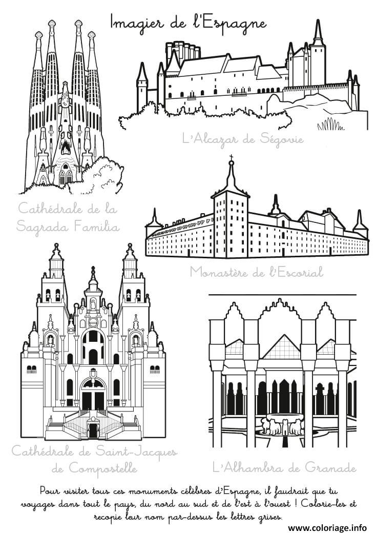 Coloriage Imagier Espagne Monuments Celebres Cathedrales Dessin à Imprimer