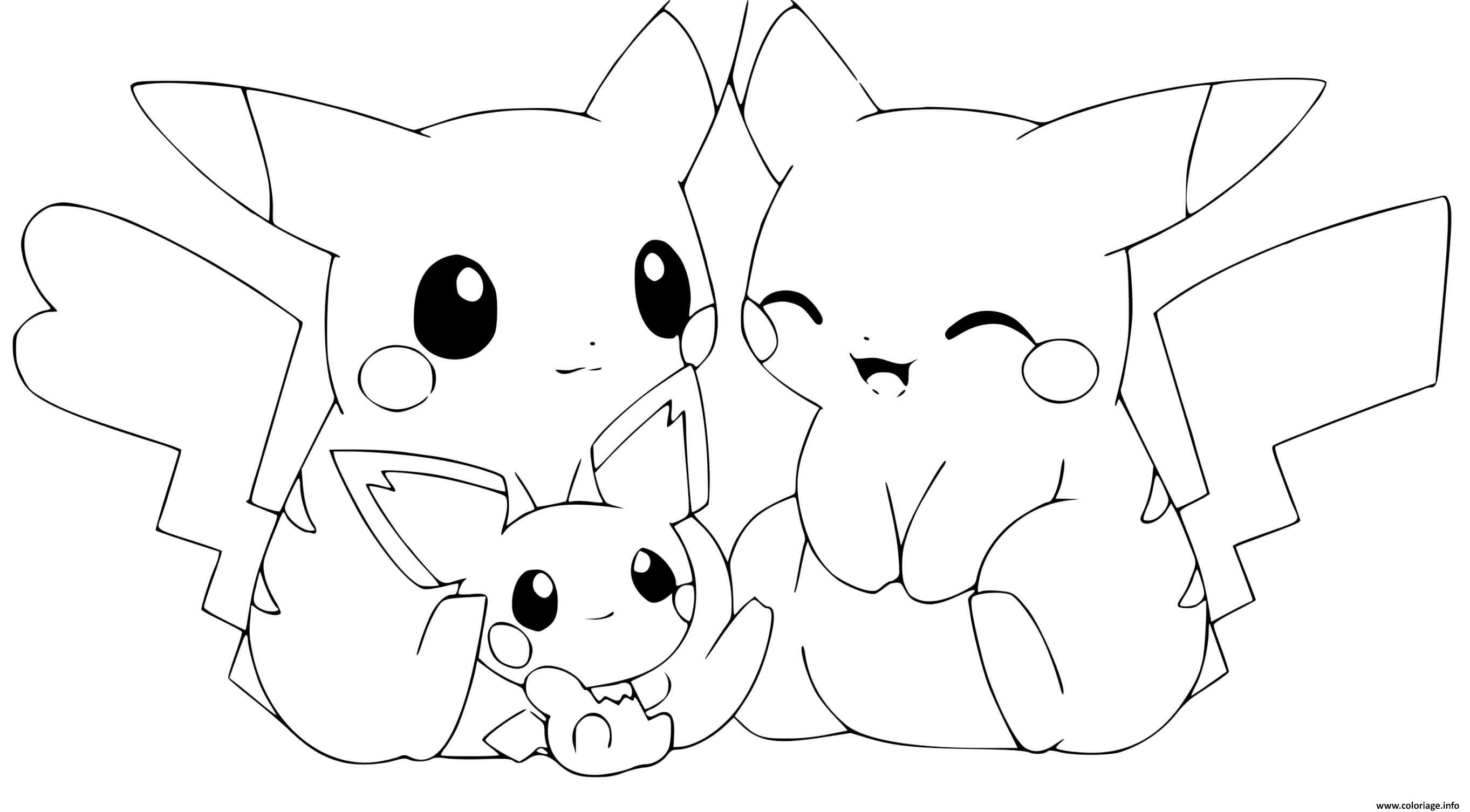 Dessin adorable famille de pikachu Coloriage Gratuit à Imprimer