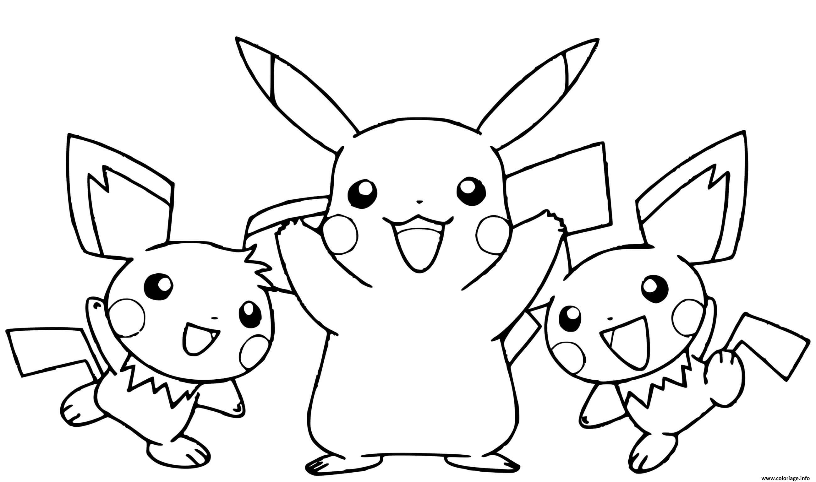 Dessin la famille de pikachu est heureuse Coloriage Gratuit à Imprimer