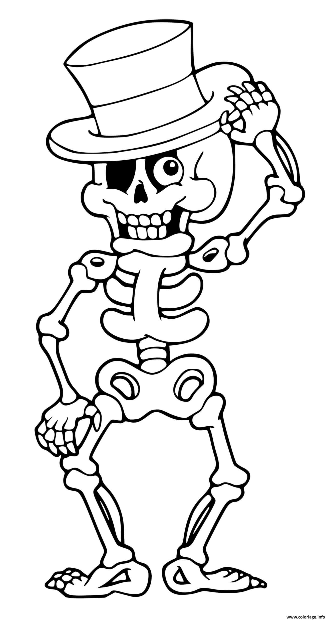 Dessin squelette rigolo avec un chapeau Coloriage Gratuit à Imprimer