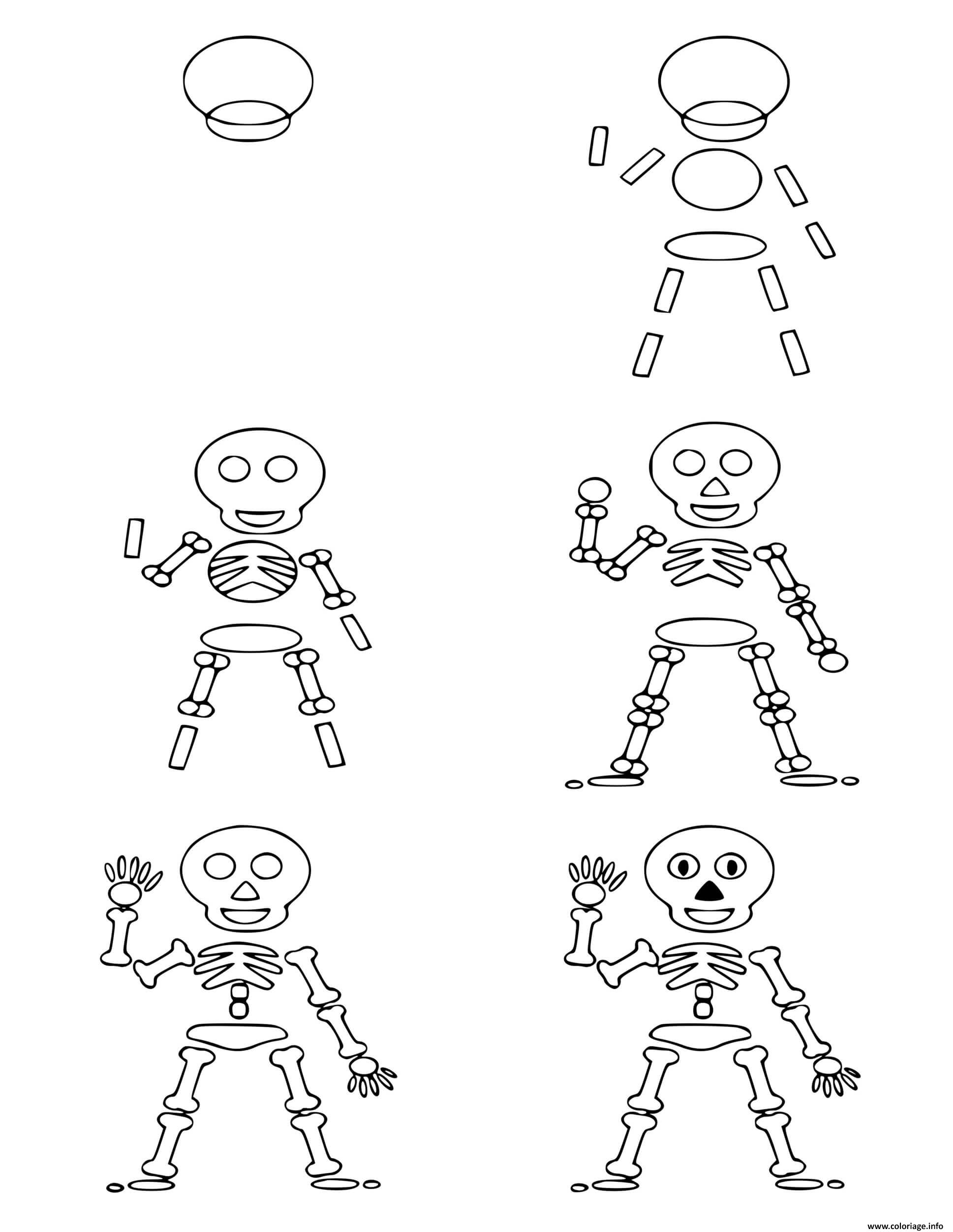 Dessin Comment dessiner un squelette Coloriage Gratuit à Imprimer