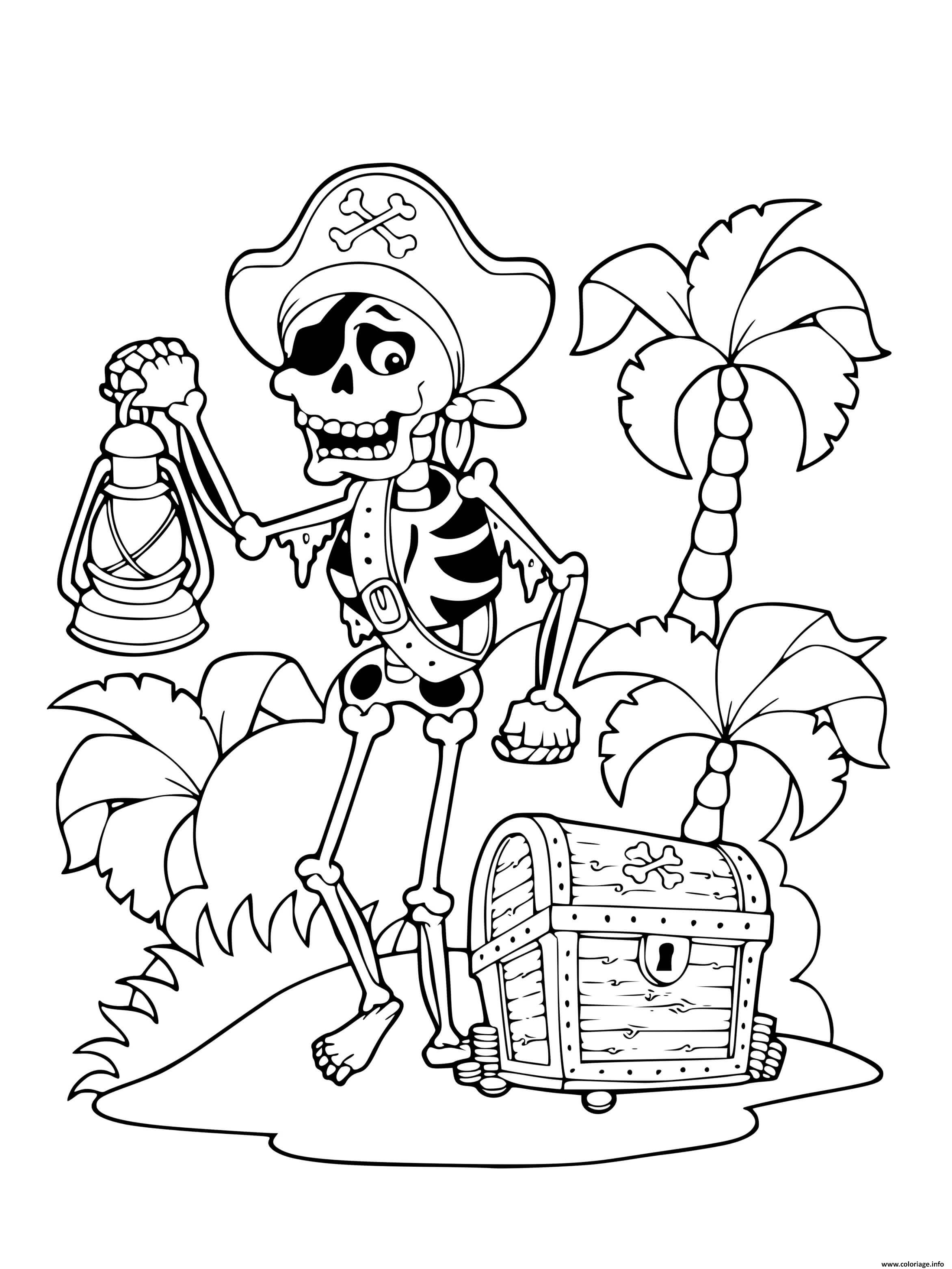 Dessin dessin pirate squelette ile tresor palmier Coloriage Gratuit à Imprimer