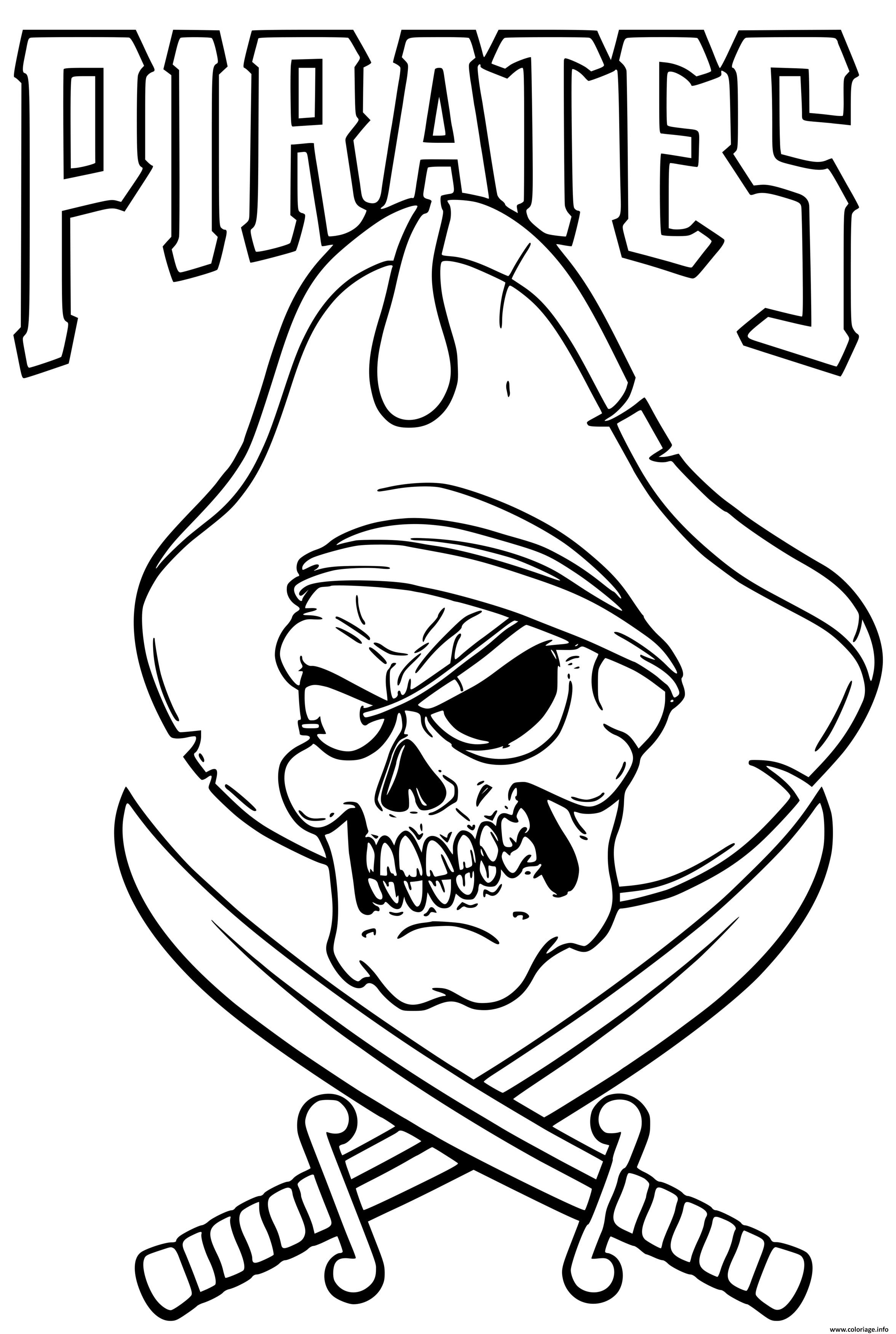 Dessin squelette pirate avec chapeau epees Coloriage Gratuit à Imprimer