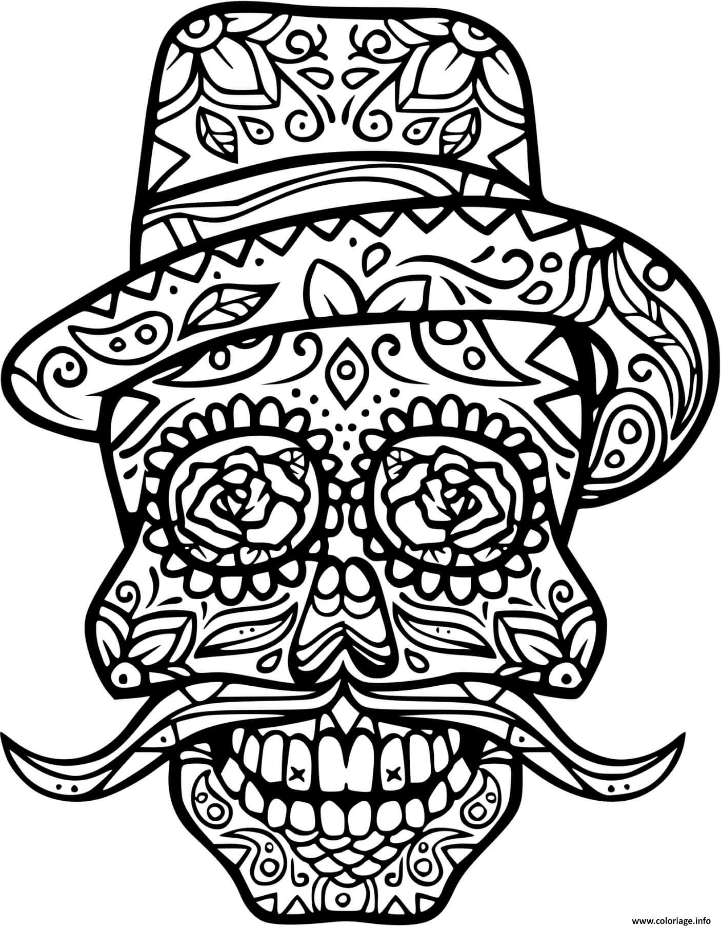 Dessin squelette halloween moustache rigolo Coloriage Gratuit à Imprimer