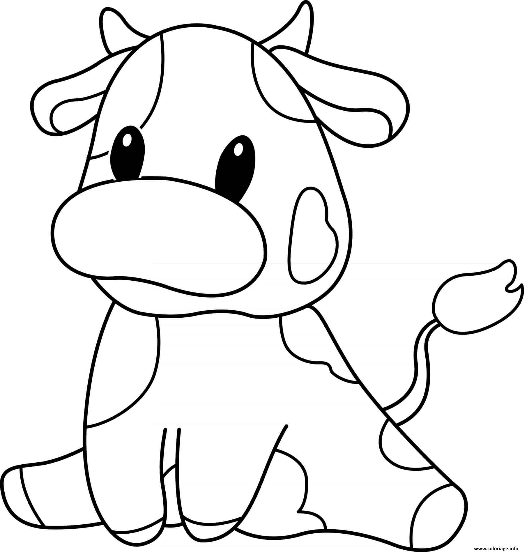 Dessin petite vache animaux de la ferme Coloriage Gratuit à Imprimer