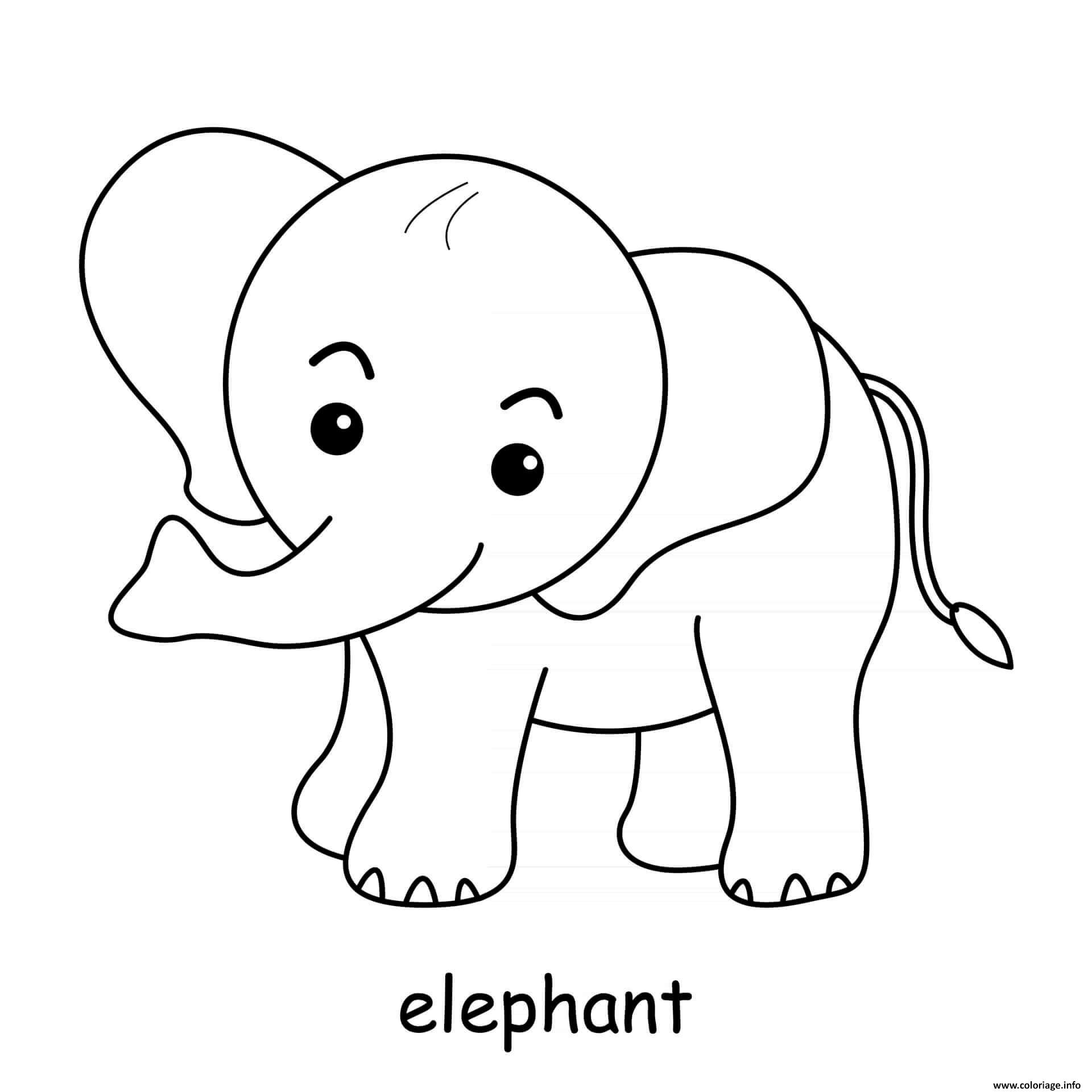 Coloriage Elephant Mignon Adorable Dessin à Imprimer