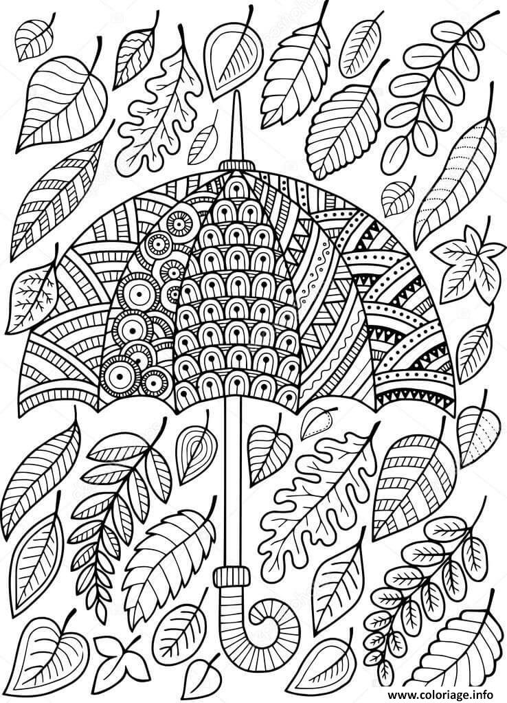 Dessin feuilles automne parapluie adulte mandala Coloriage Gratuit à Imprimer